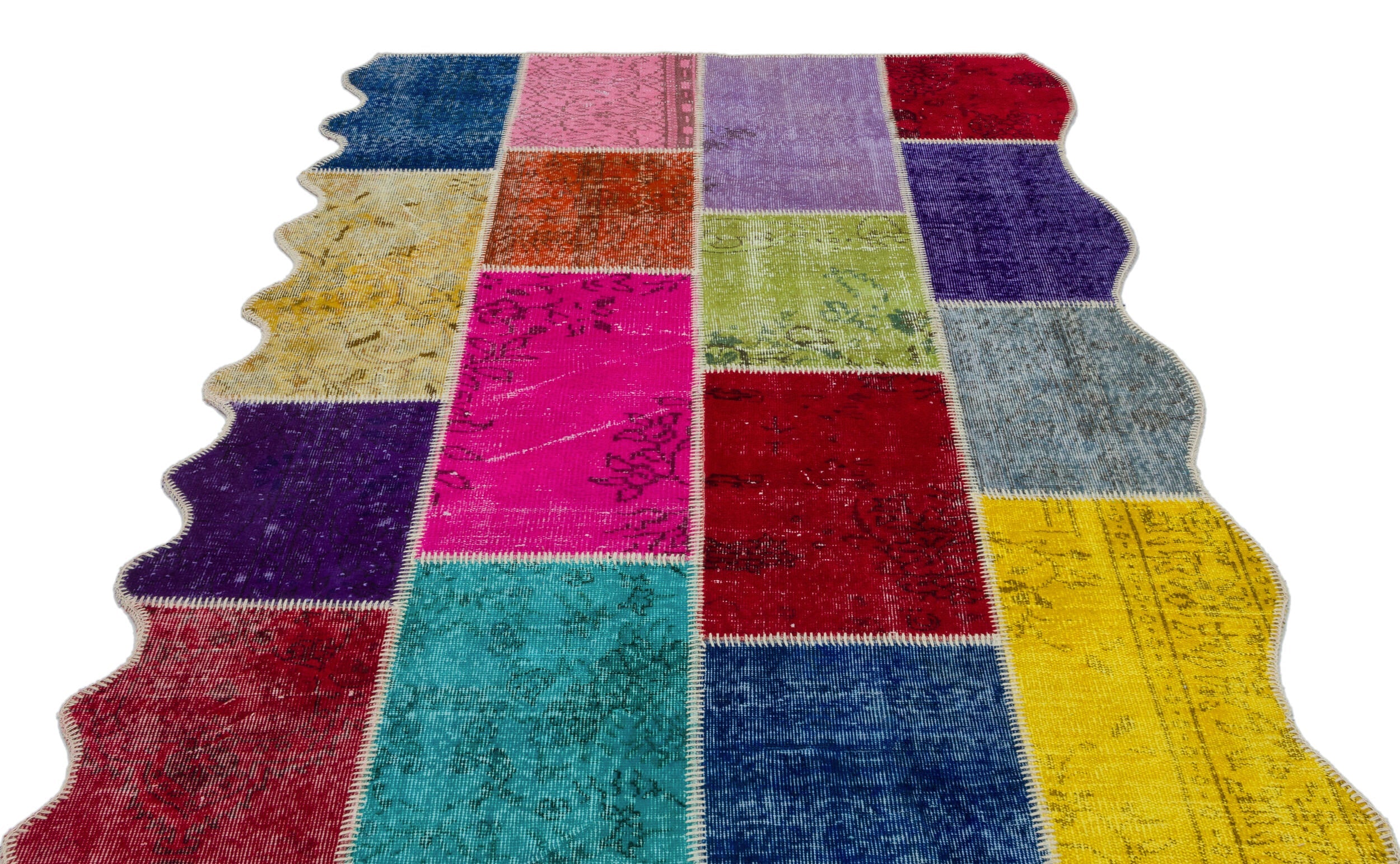 Iskece 24815 Beige Patchwork Wool Handmade Area Rug 5'3" x 7'7"
