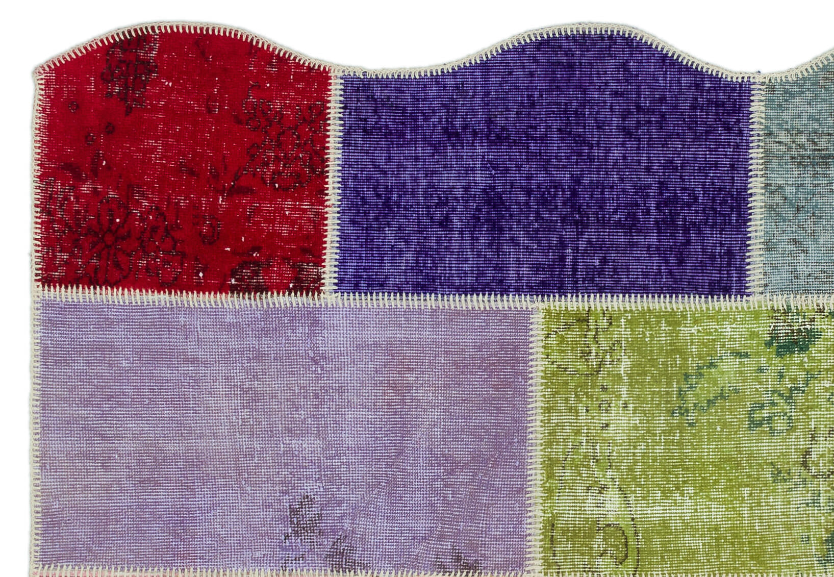 Iskece 24815 Beige Patchwork Wool Handmade Area Rug 5'3" x 7'7"