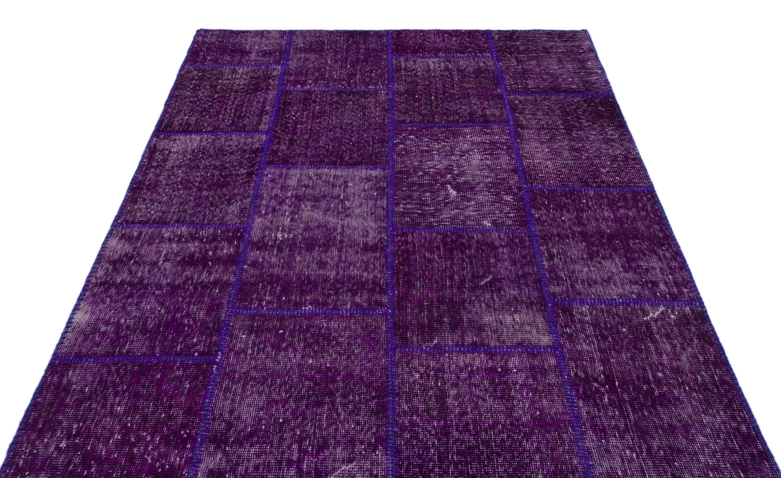 Iskece 24825 Purple Patchwork Wool Handmade Area Rug 5'3" x 7'7"