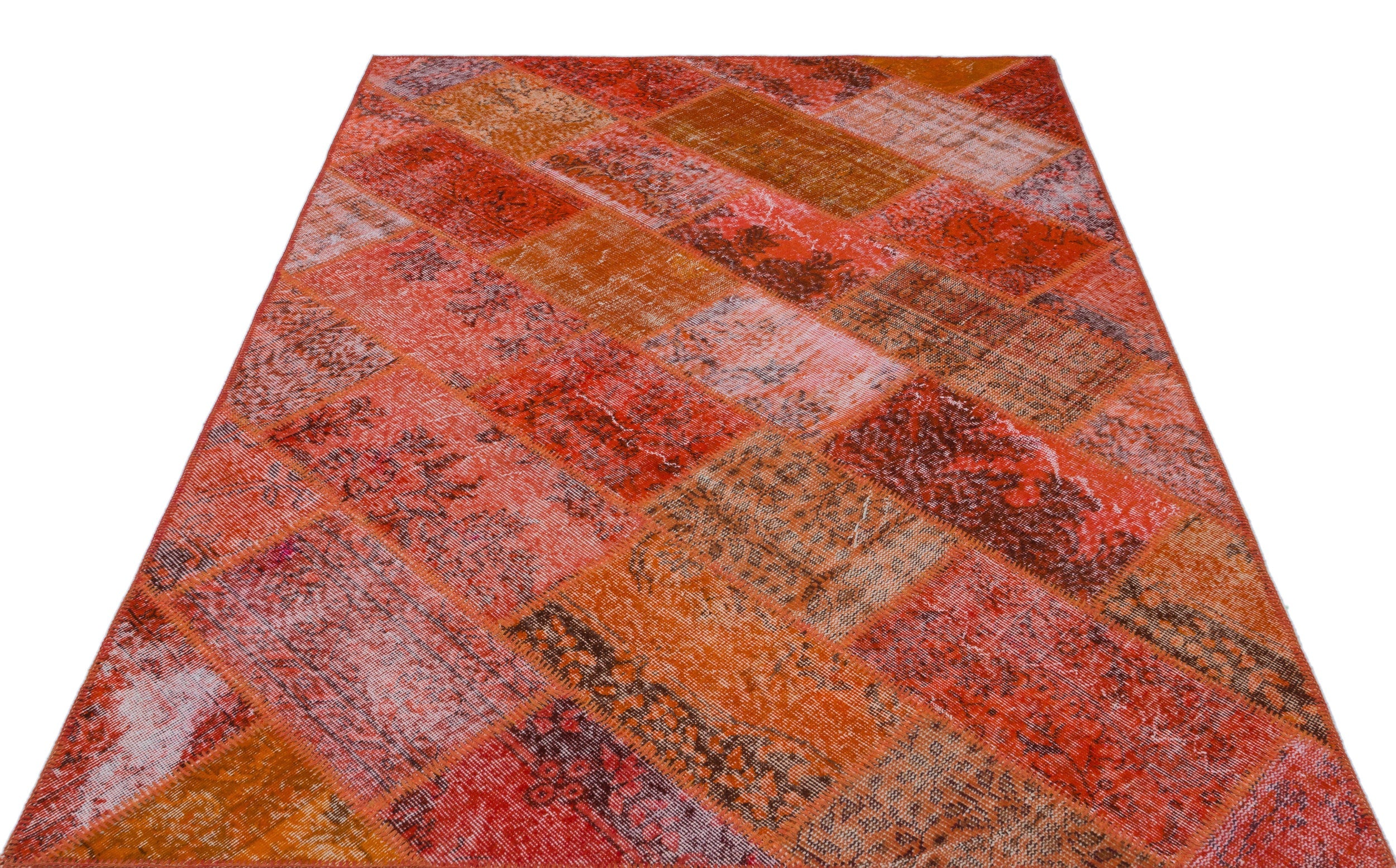 Iskece 24846 Red Patchwork Wool Handmade Area Rug 5'3" x 7'7"