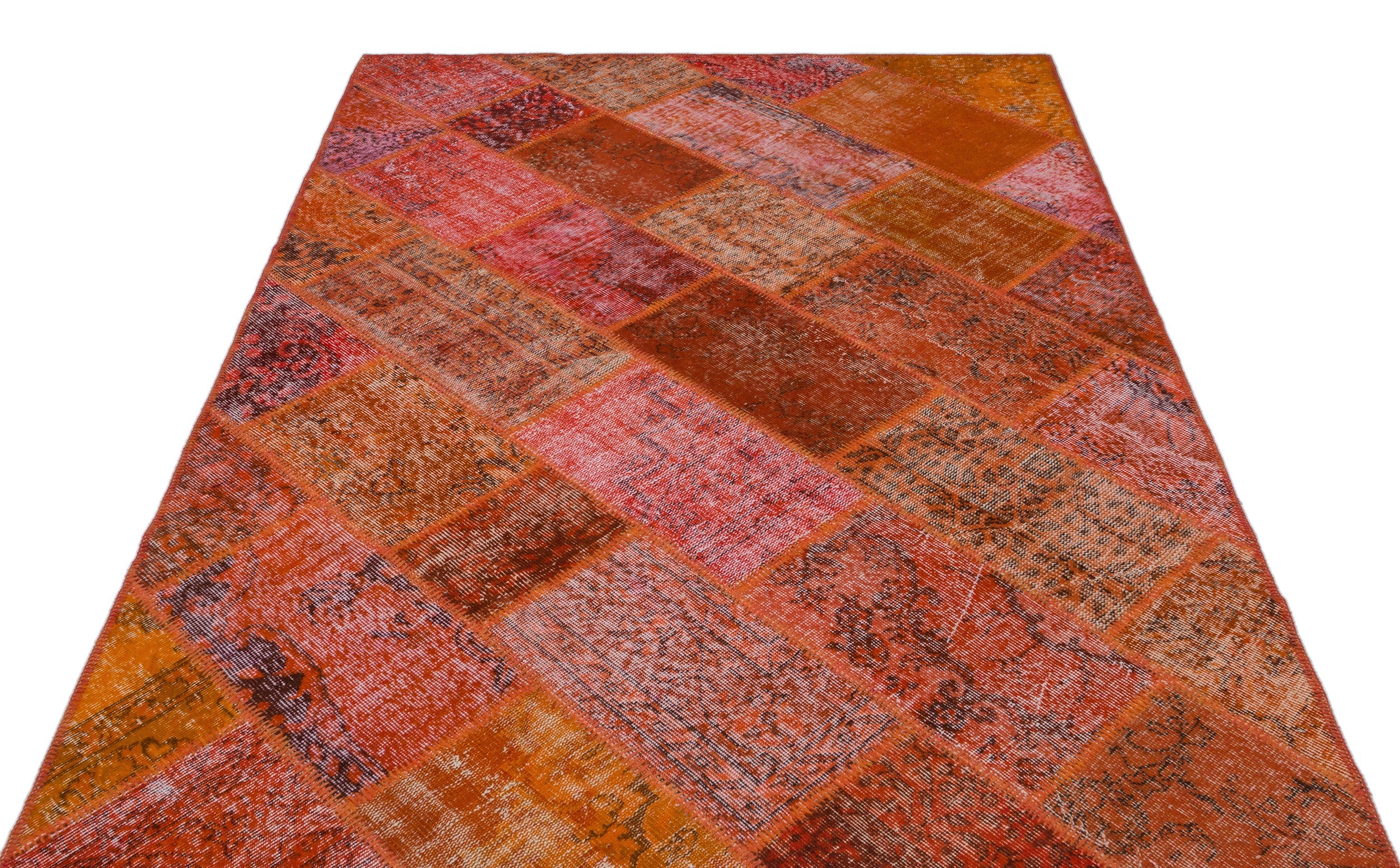 Iskece Orange Vintage Wool Handmade Area Rug 5'3" x 7'7"