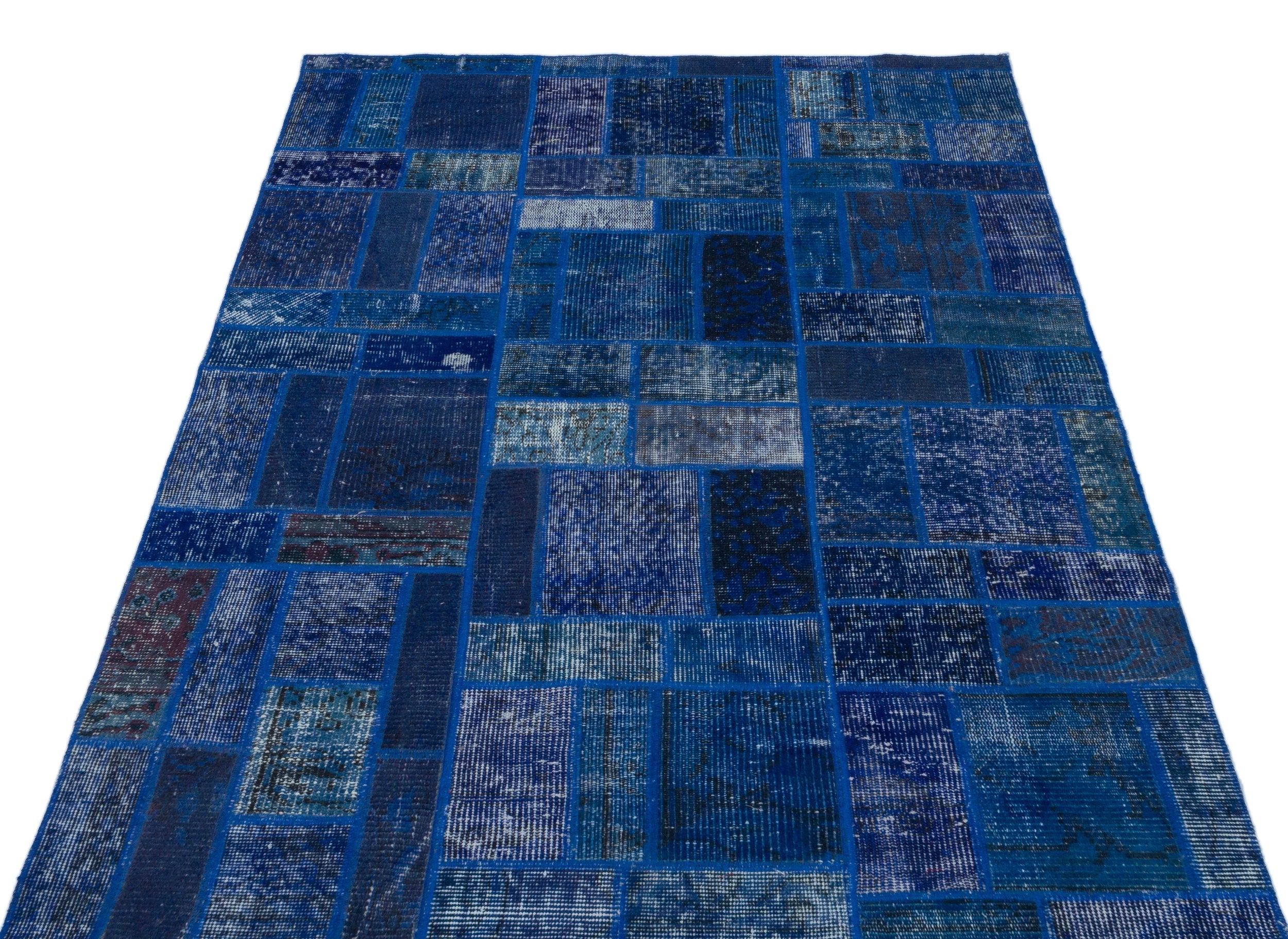 Iskece Blue Vintage Wool Handmade Area Rug 3'11" x 6'0"
