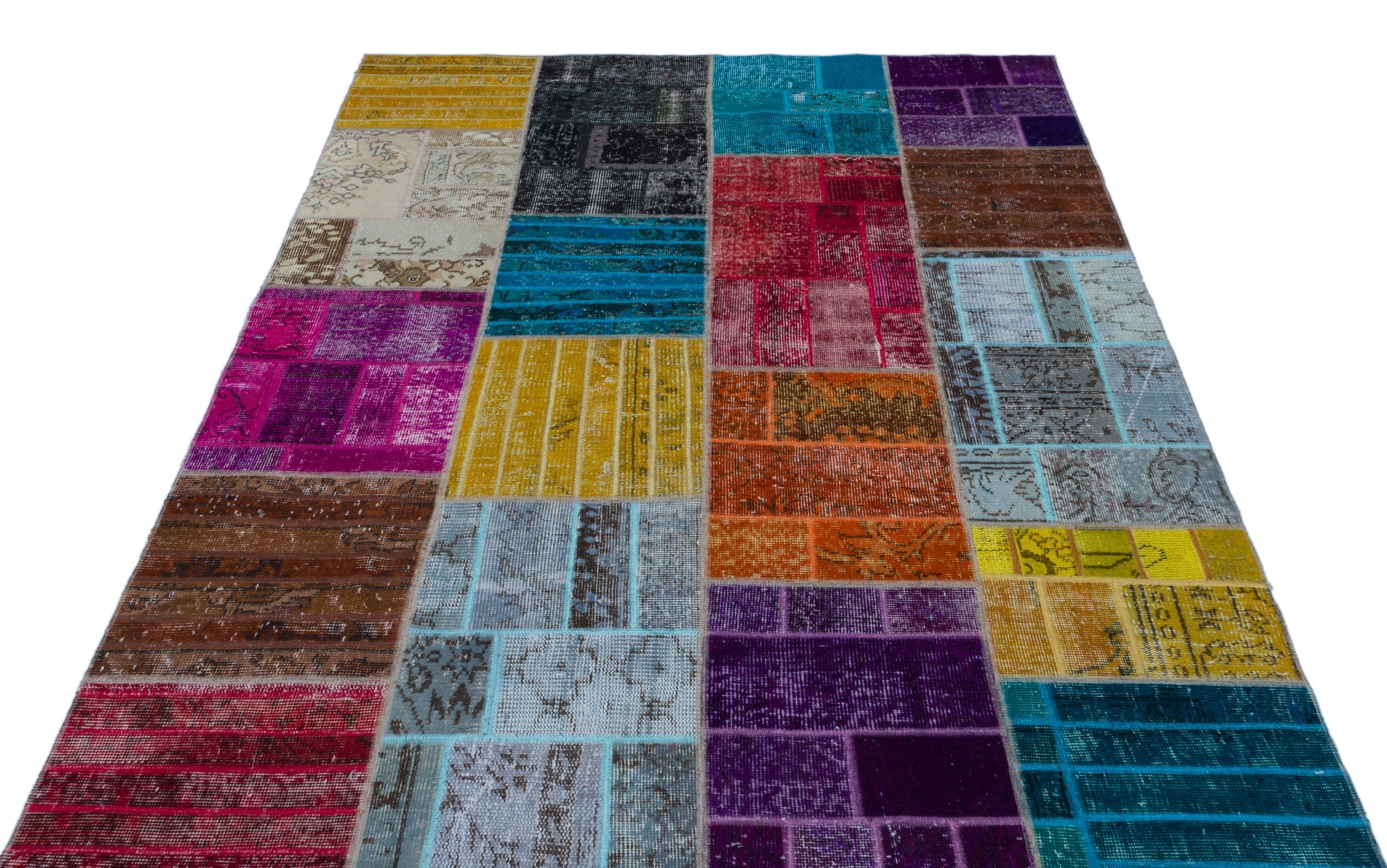 Iskece 24857 Beige Patchwork Wool Handmade Area Rug 5'3" x 7'7"