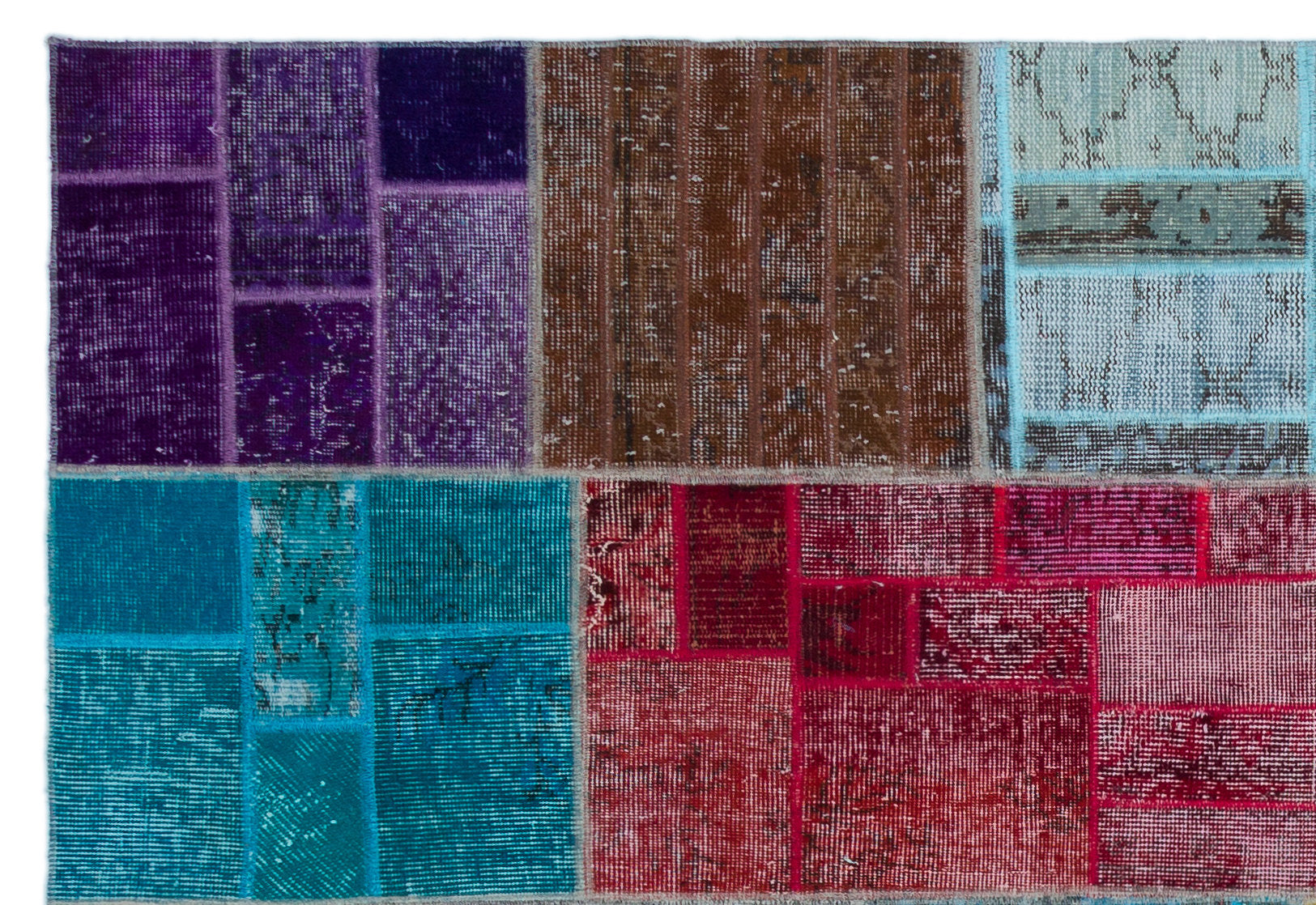 Iskece 24857 Beige Patchwork Wool Handmade Area Rug 5'3" x 7'7"