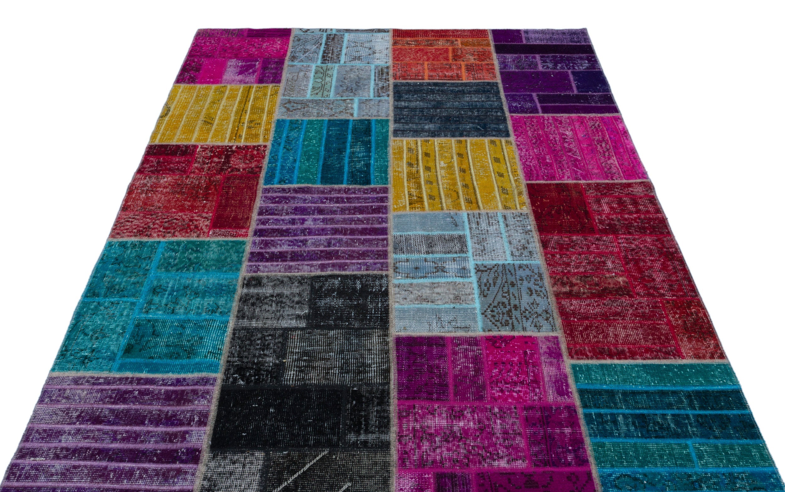 Iskece 24866 Beige Patchwork Wool Handmade Area Rug 5'3" x 7'7"