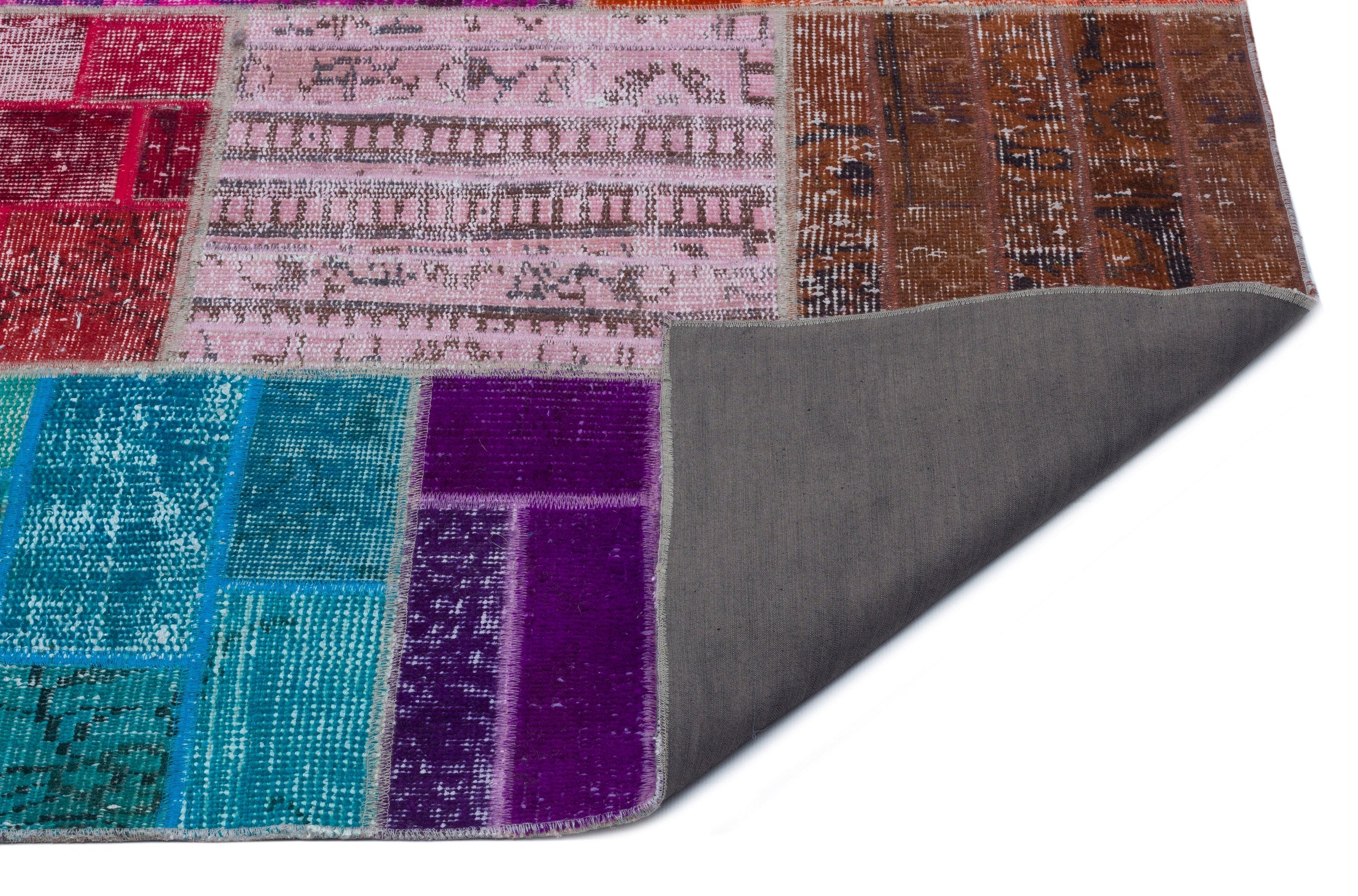 Iskece 24868 Beige Patchwork Wool Handmade Area Rug 5'3" x 7'7"
