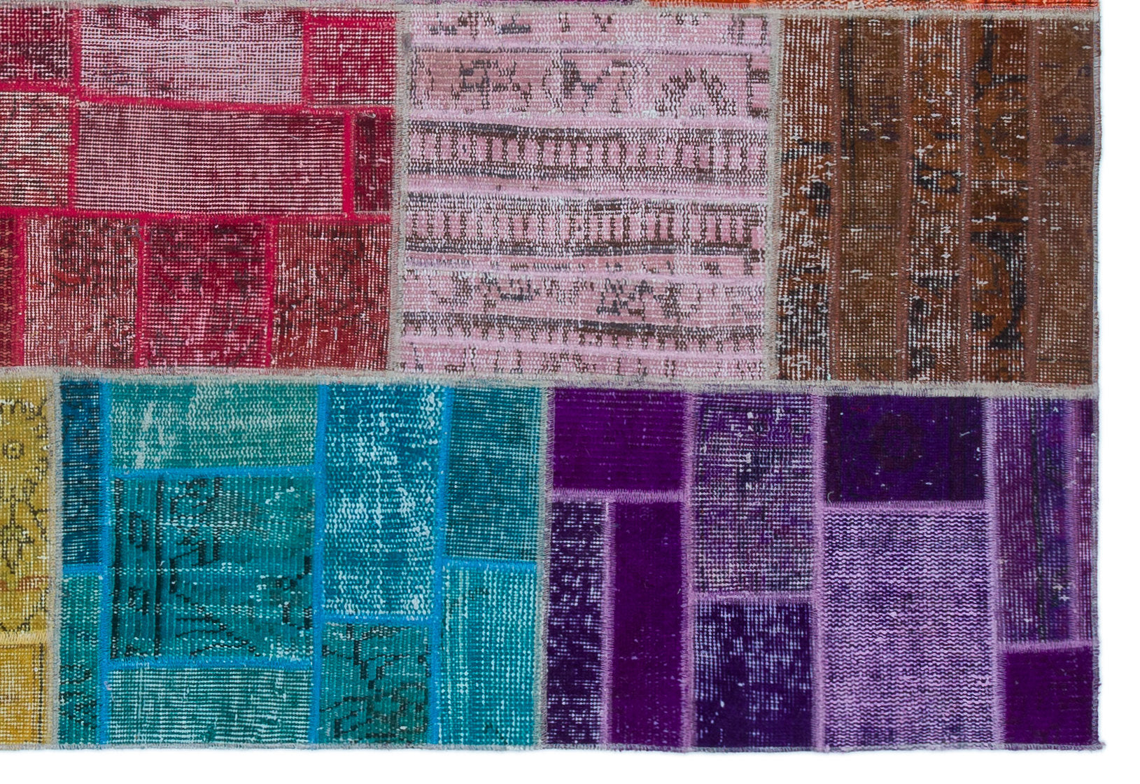 Iskece 24868 Beige Patchwork Wool Handmade Area Rug 5'3" x 7'7"