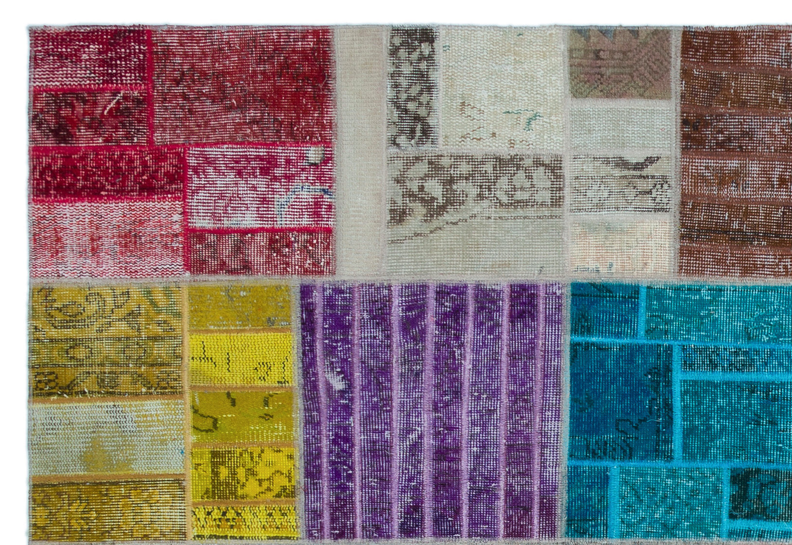 Iskece 24868 Beige Patchwork Wool Handmade Area Rug 5'3" x 7'7"