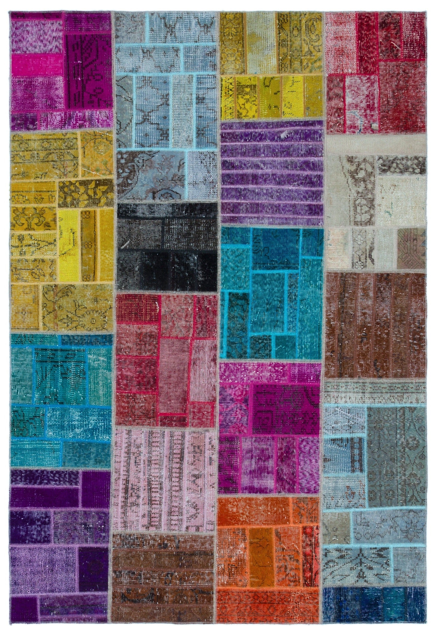Iskece 24868 Beige Patchwork Wool Handmade Area Rug 5'3" x 7'7"