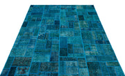 Iskece 24871 Turquoise Patchwork Wool Handmade Area Rug 5'3" x 7'7"