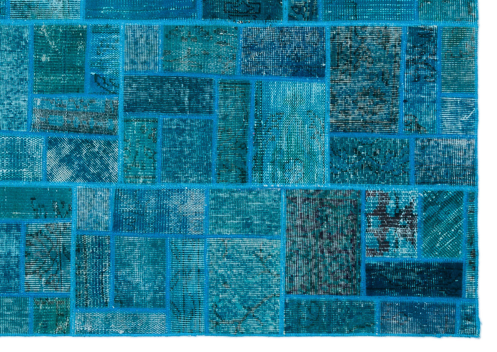 Iskece 24871 Turquoise Patchwork Wool Handmade Area Rug 5'3" x 7'7"