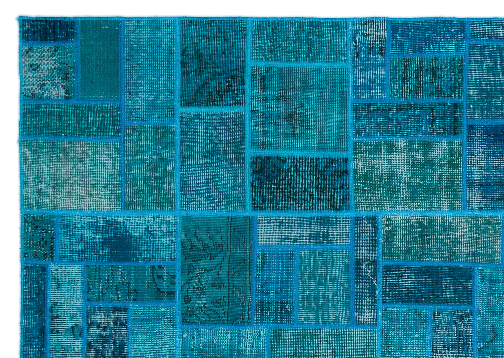 Iskece 24871 Turquoise Patchwork Wool Handmade Area Rug 5'3" x 7'7"