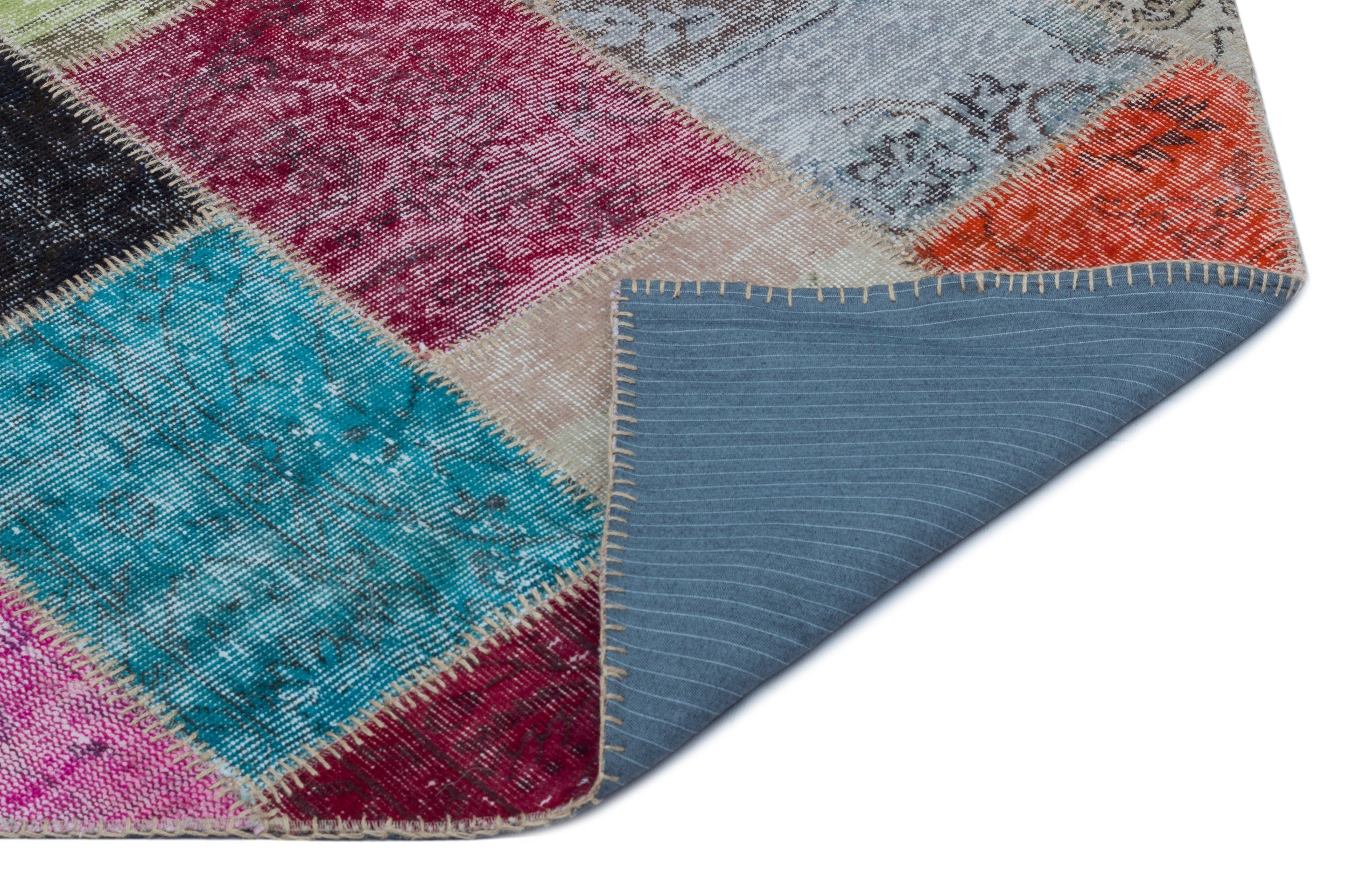Iskece 24895 Beige Patchwork Wool Handmade Area Rug 3'11" x 5'11"