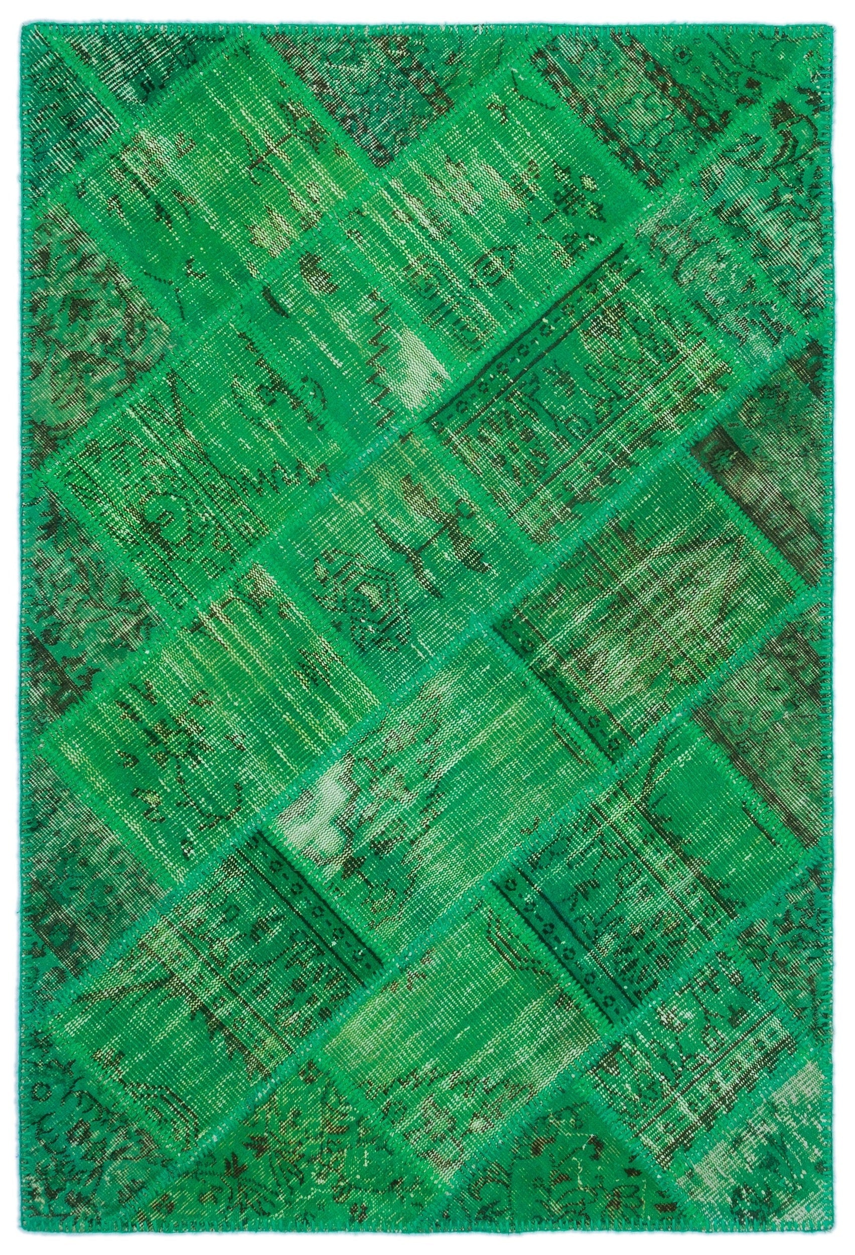 Iskece 24897 Green Vintage Wool Handmade Area Rug 3'11" x 5'11"