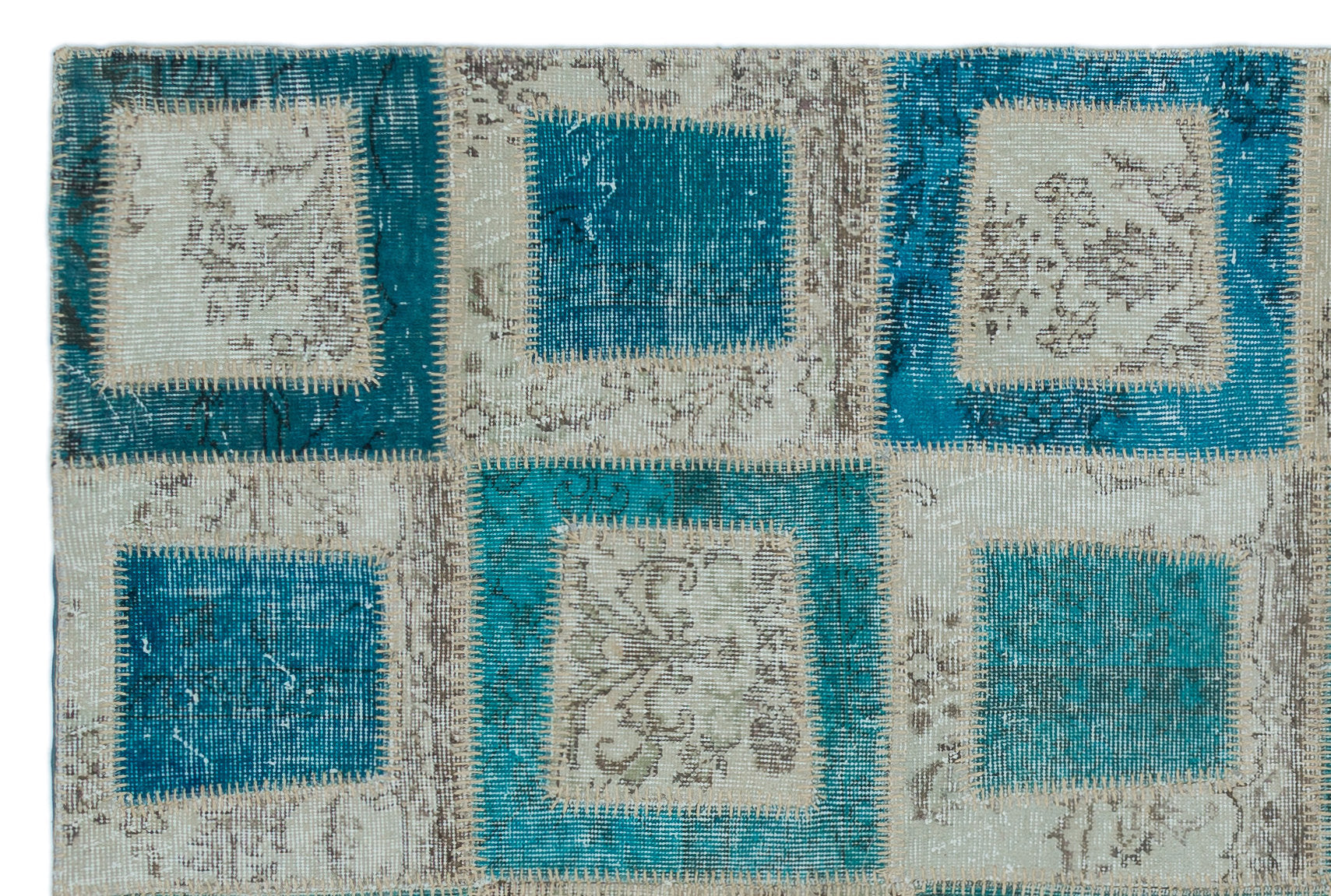 Iskece Turquoise Vintage Wool Handmade Area Rug 5'3" x 7'10"