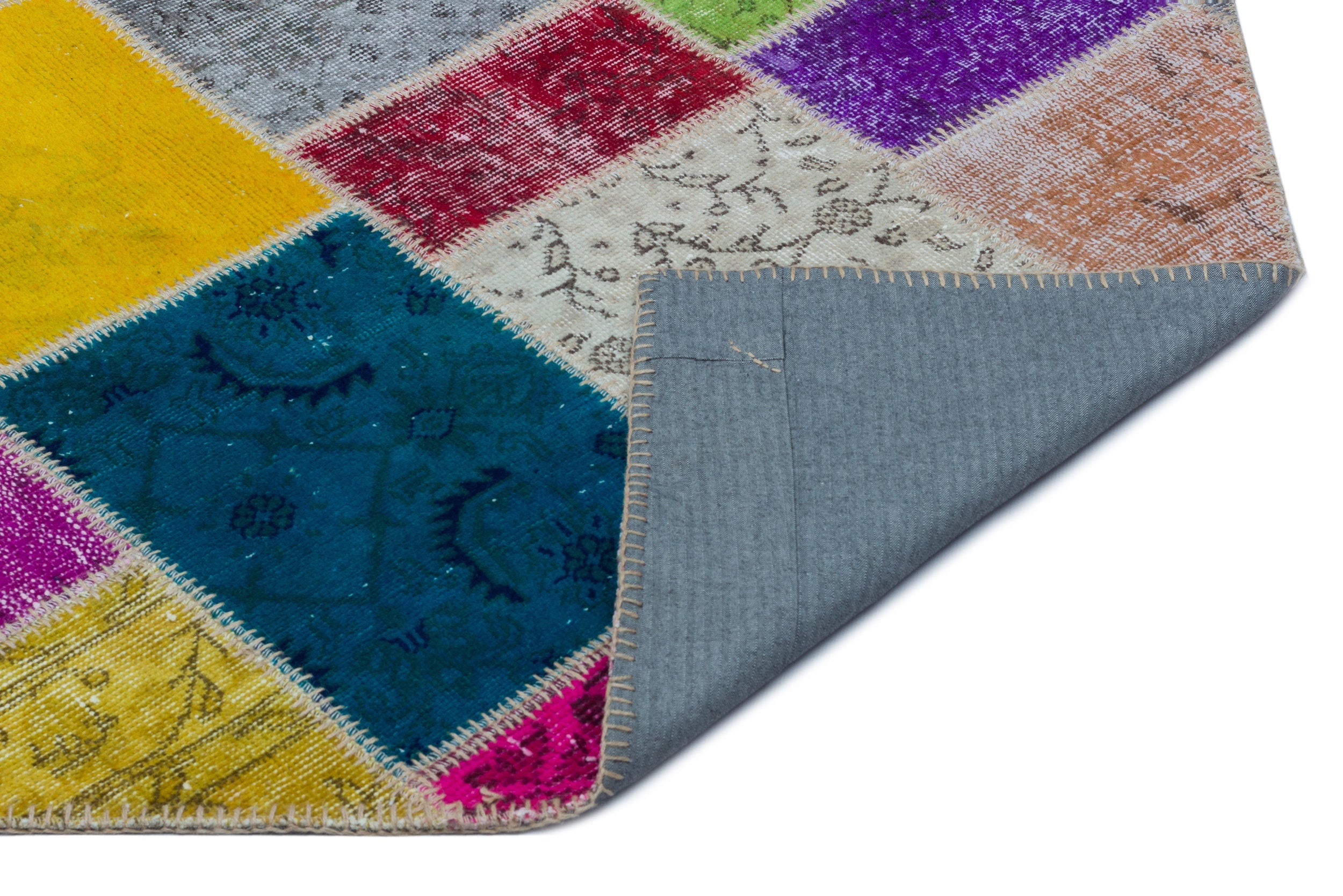 Iskece 24921 Beige Patchwork Wool Handmade Area Rug 5'3" x 7'7"
