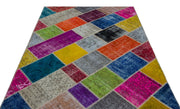 Iskece 24921 Beige Patchwork Wool Handmade Area Rug 5'3" x 7'7"