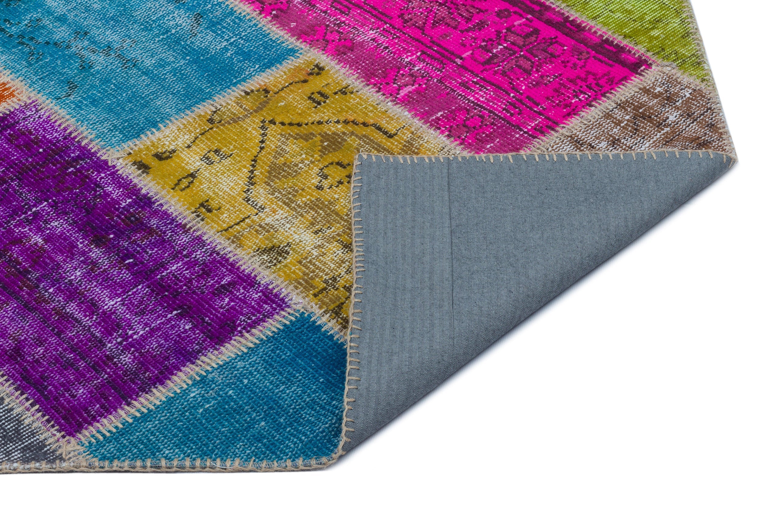 Iskece 24931 Beige Patchwork Wool Handmade Area Rug 5'3" x 7'7"