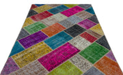 Iskece 24931 Beige Patchwork Wool Handmade Area Rug 5'3" x 7'7"