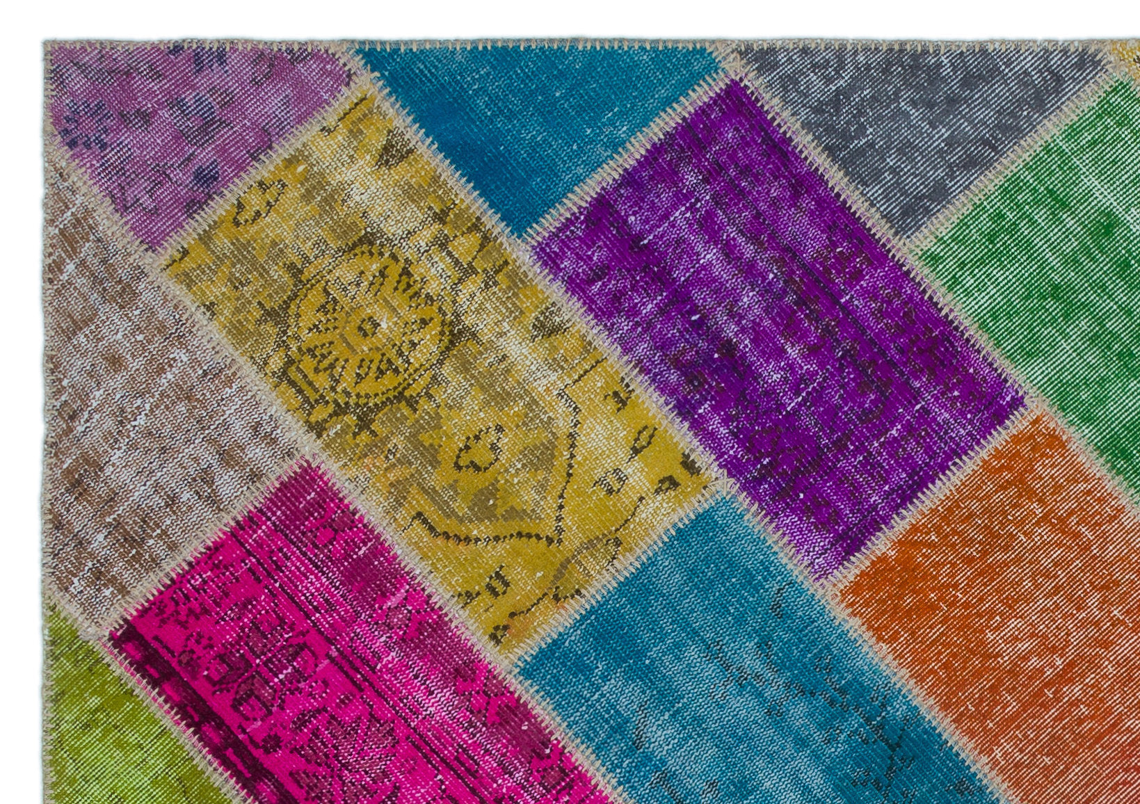 Iskece 24931 Beige Patchwork Wool Handmade Area Rug 5'3" x 7'7"