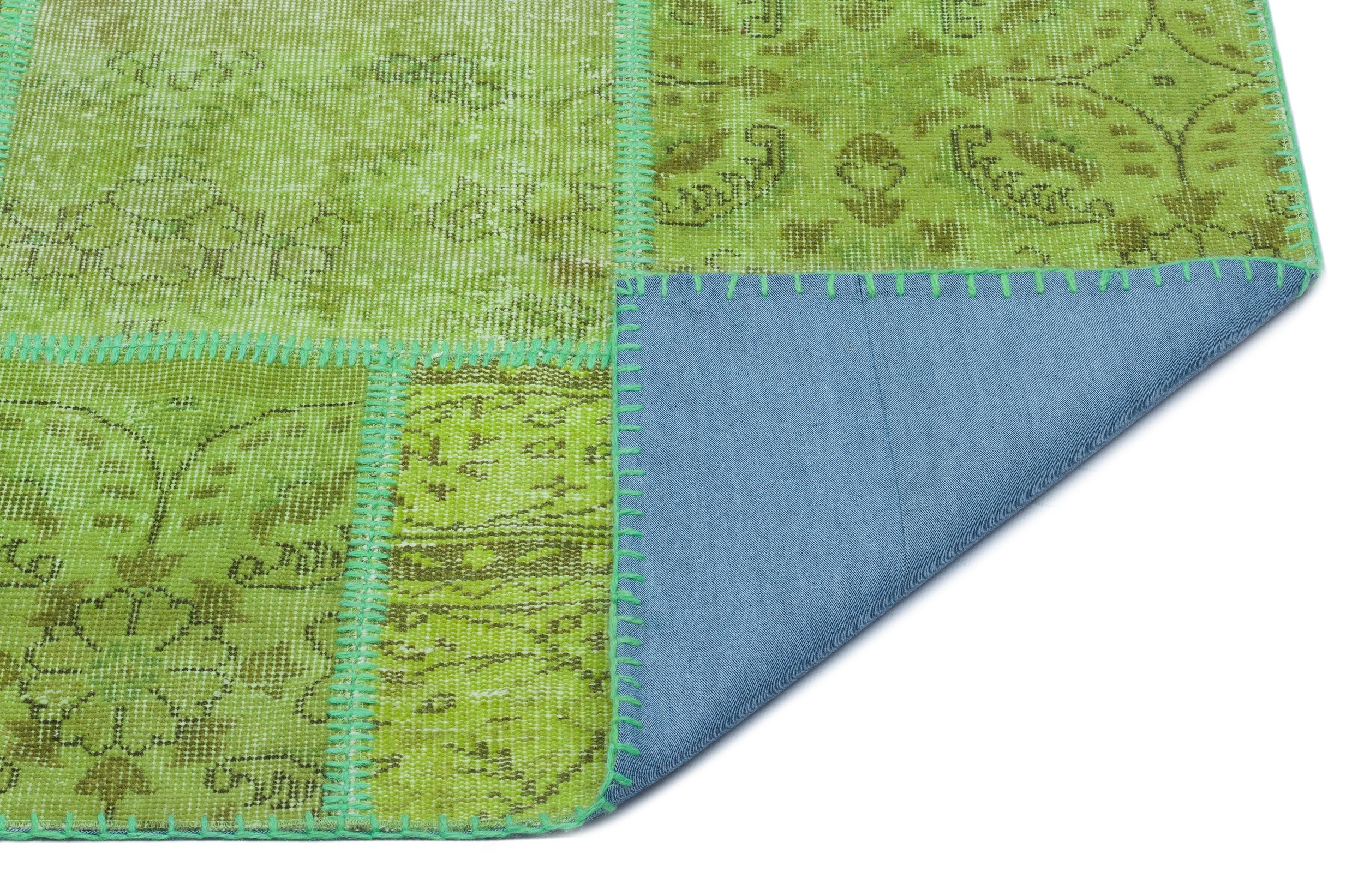 Iskece 24945 Green Vintage Wool Handmade Area Rug 5'3" x 7'7"