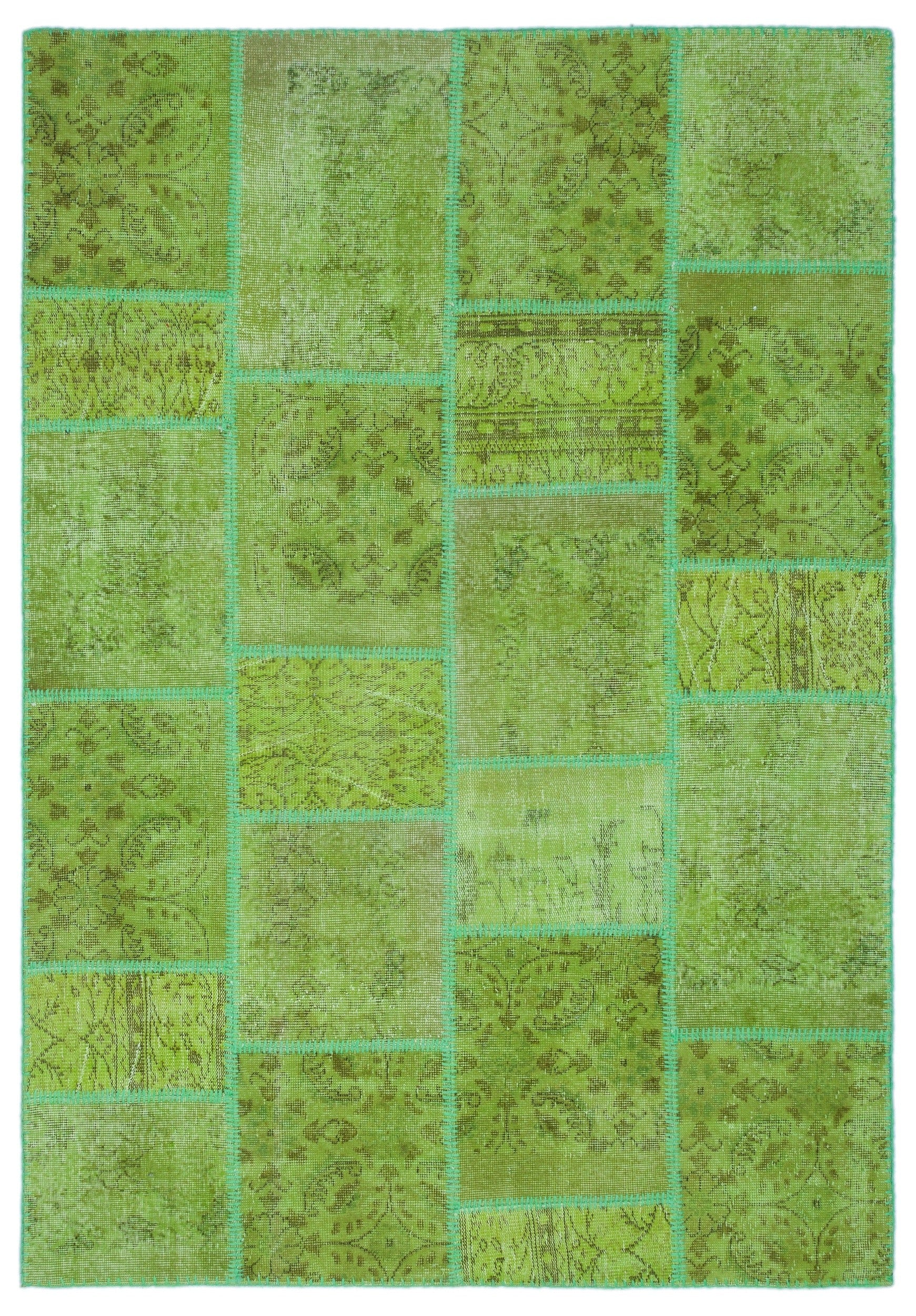 Iskece 24945 Green Vintage Wool Handmade Area Rug 5'3" x 7'7"