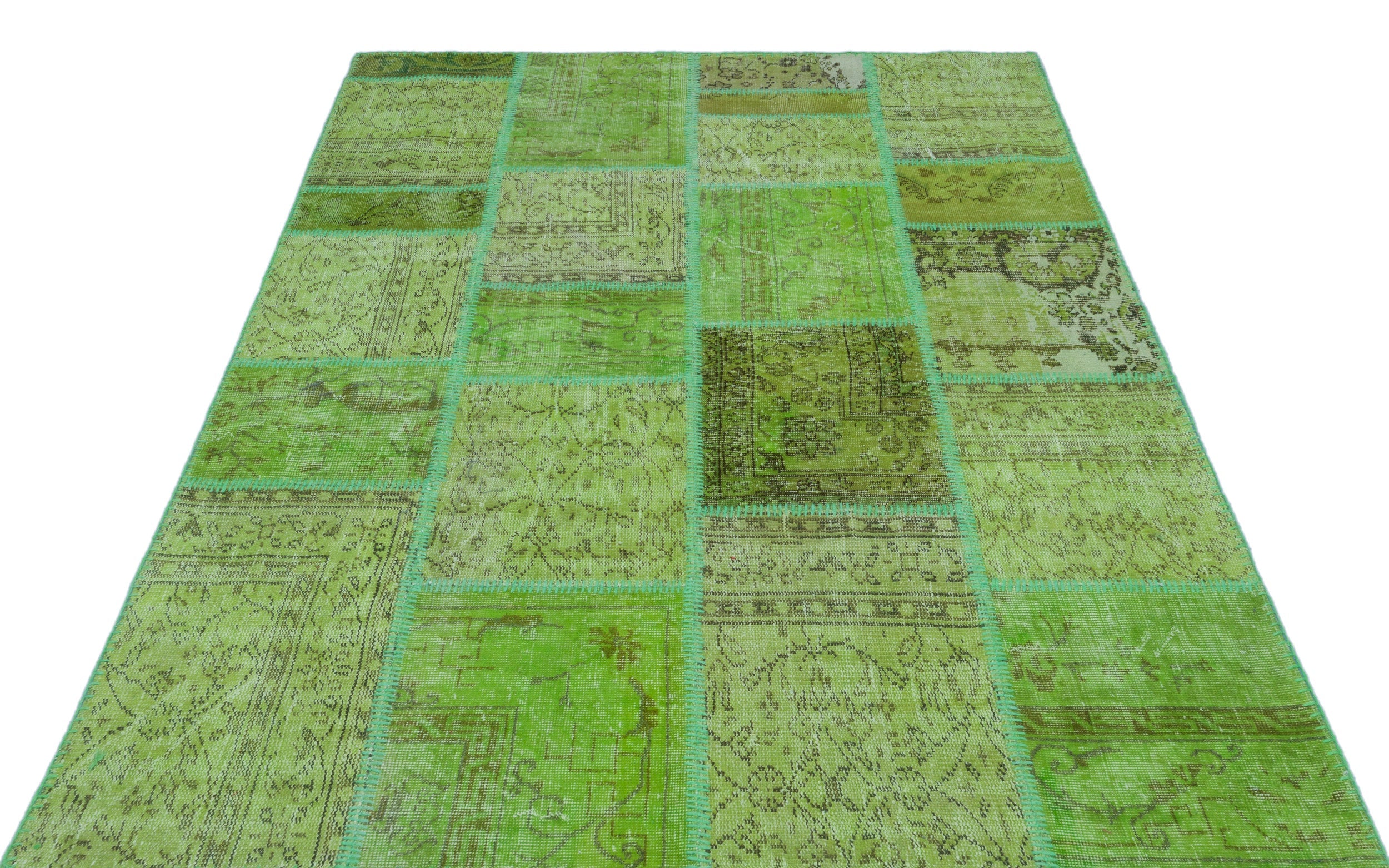 Iskece 24948 Green Vintage Wool Handmade Area Rug 5'3" x 7'7"