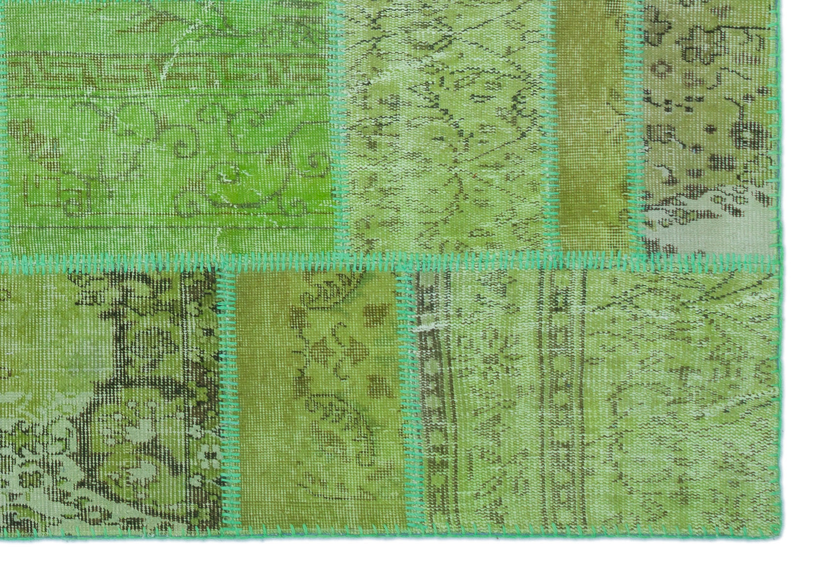 Iskece 24948 Green Vintage Wool Handmade Area Rug 5'3" x 7'7"