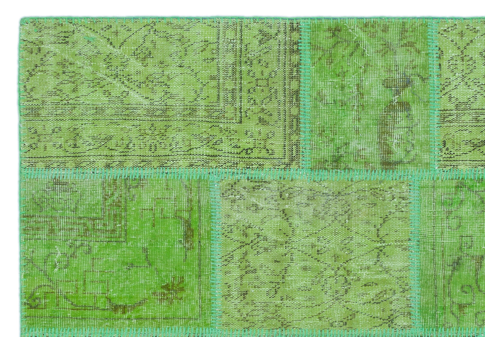 Iskece 24948 Green Vintage Wool Handmade Area Rug 5'3" x 7'7"