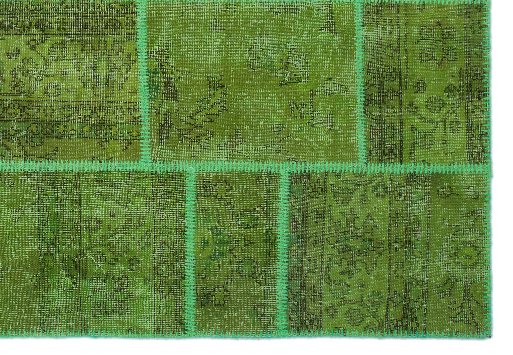 Iskece 24949 Green Vintage Wool Handmade Area Rug 5'3" x 7'7"
