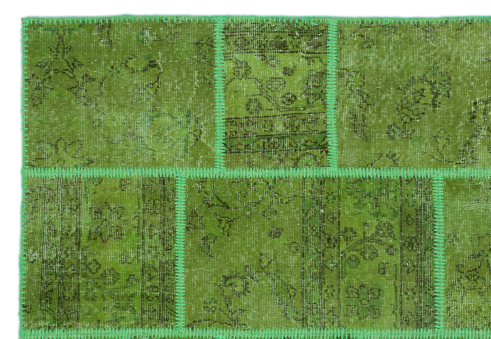 Iskece 24949 Green Vintage Wool Handmade Area Rug 5'3" x 7'7"