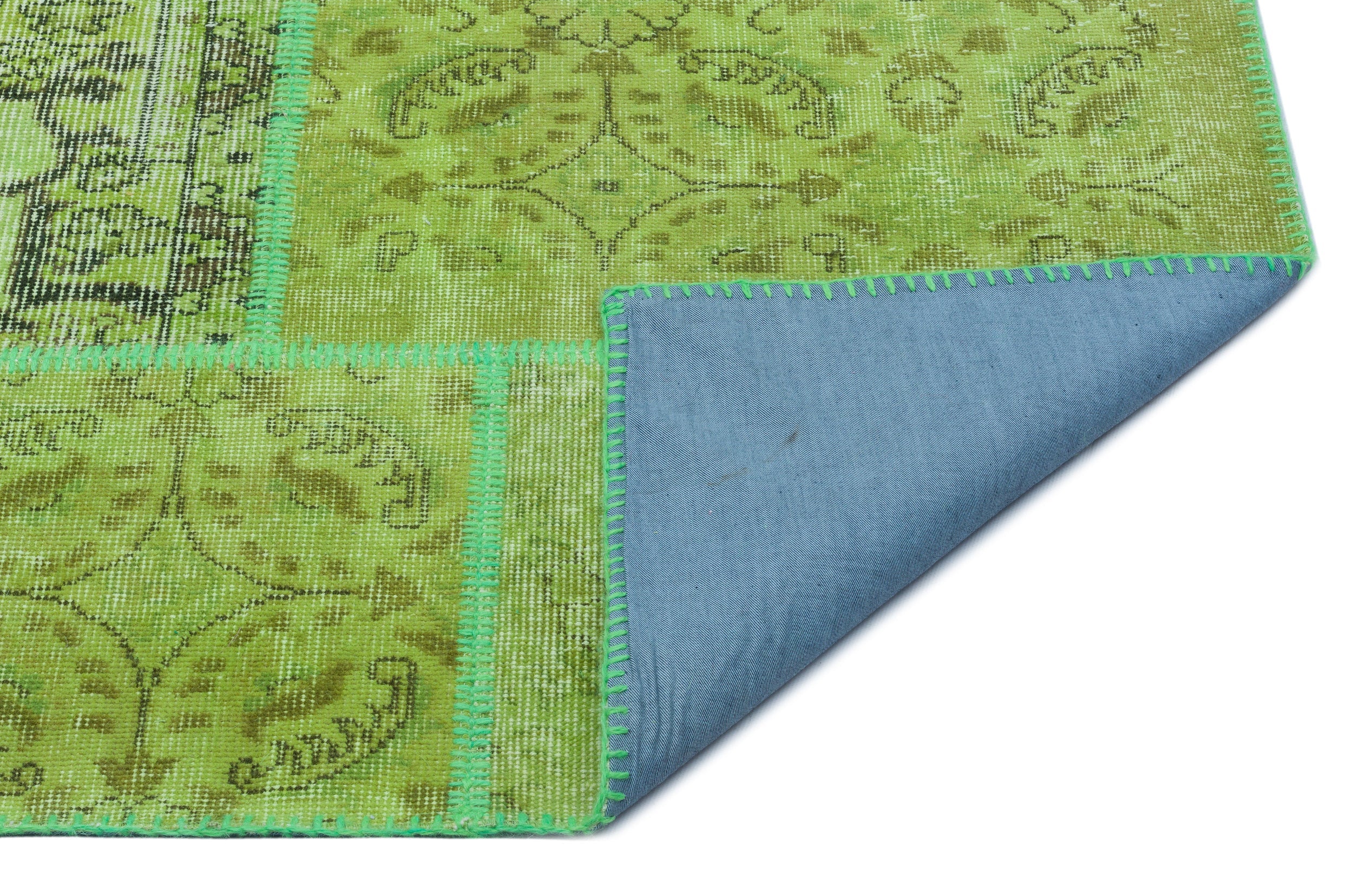 Iskece 24976 Green Vintage Wool Handmade Area Rug 5'3" x 7'7"