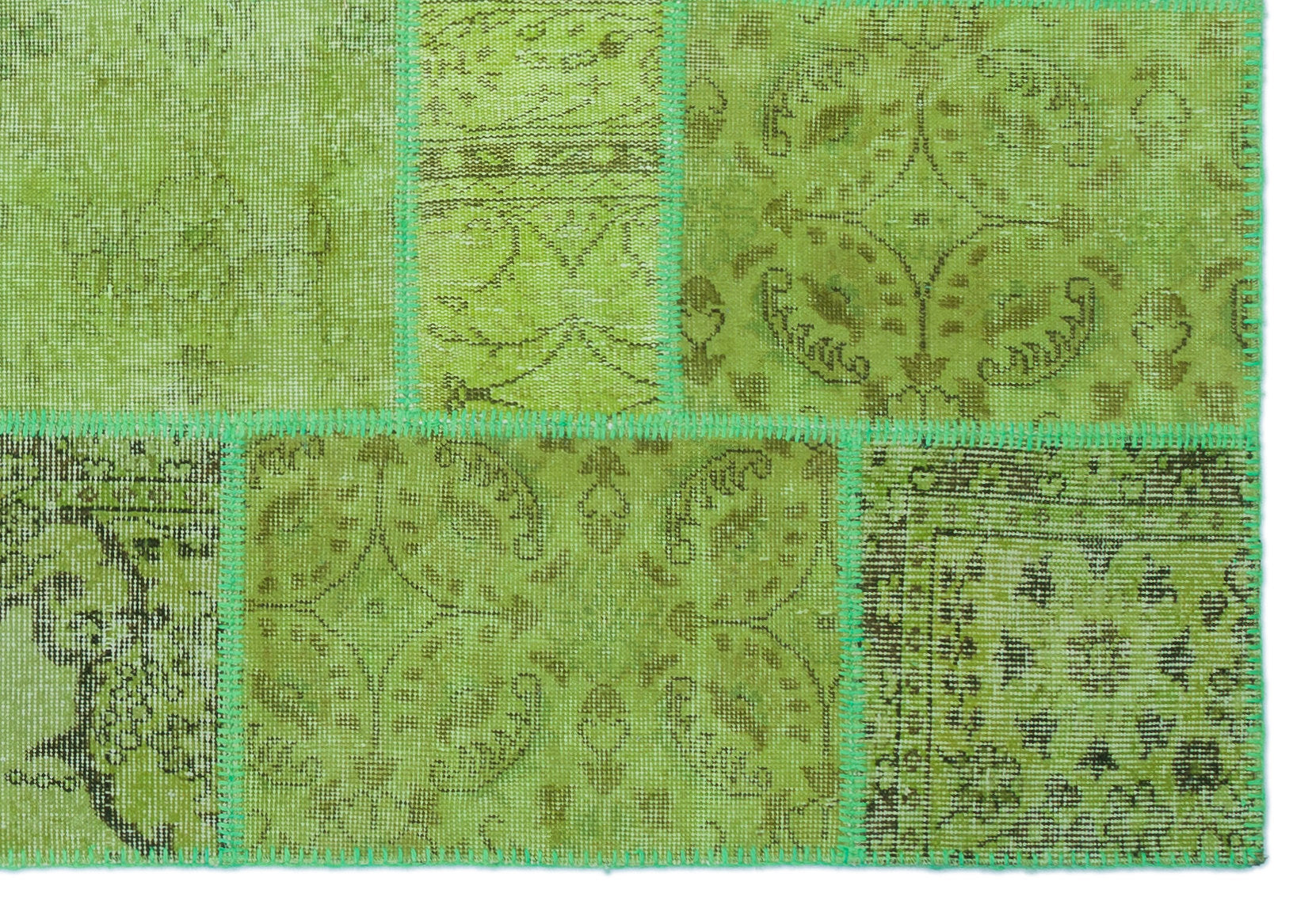 Iskece 24976 Green Vintage Wool Handmade Area Rug 5'3" x 7'7"