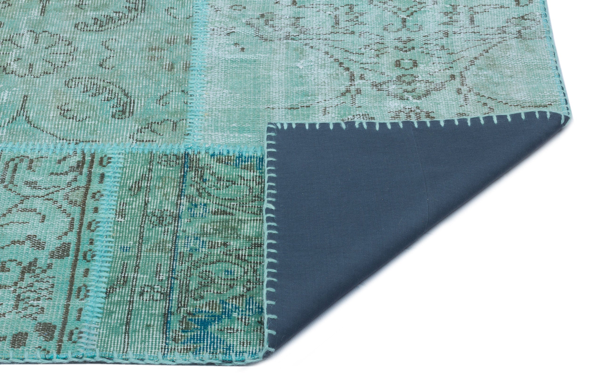 Iskece 24989 Turquoise Patchwork Wool Handmade Area Rug 5'3" x 7'7"