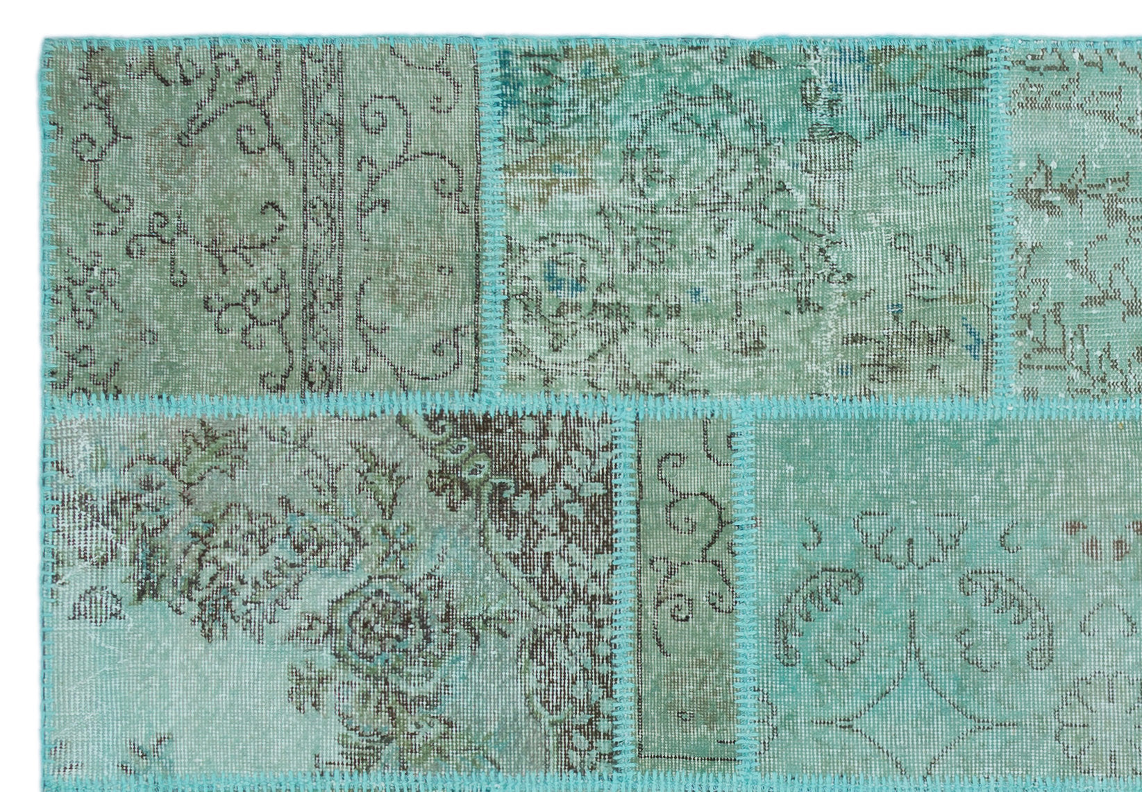 Iskece 24991 Turquoise Patchwork Wool Handmade Area Rug 5'3" x 7'7"