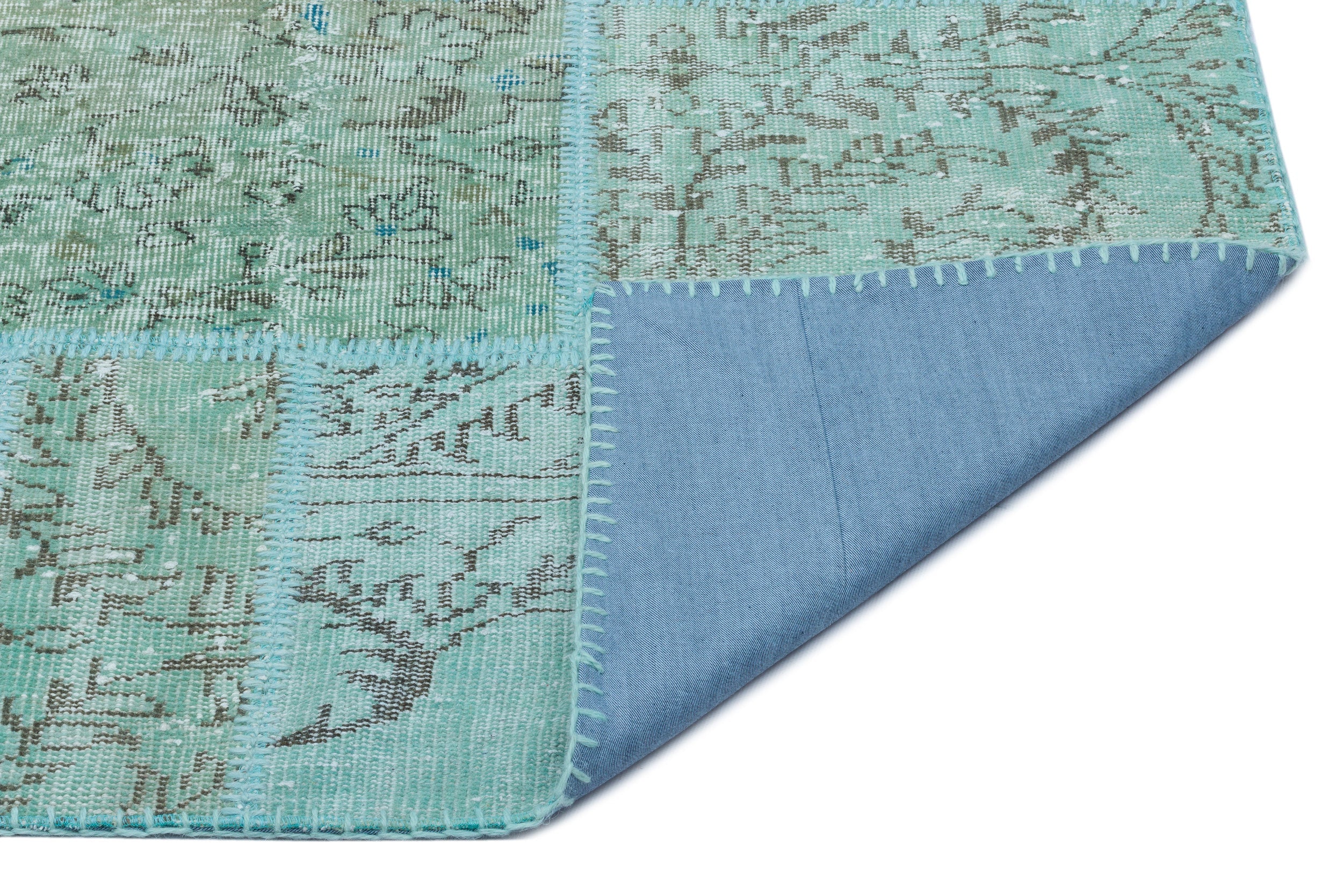 Iskece 25015 Turquoise Patchwork Wool Handmade Area Rug 5'3" x 7'7"