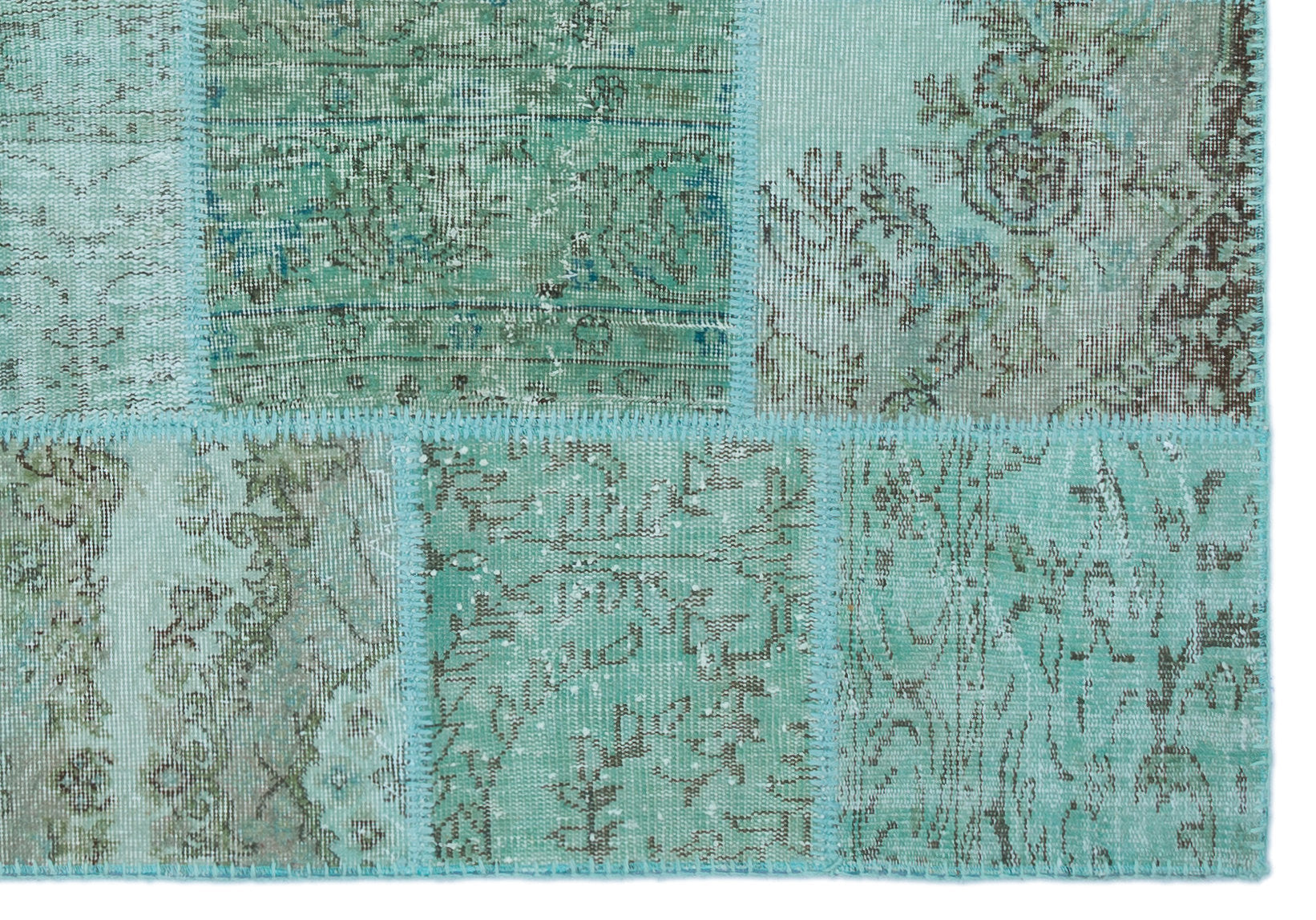 Iskece 25015 Turquoise Patchwork Wool Handmade Area Rug 5'3" x 7'7"