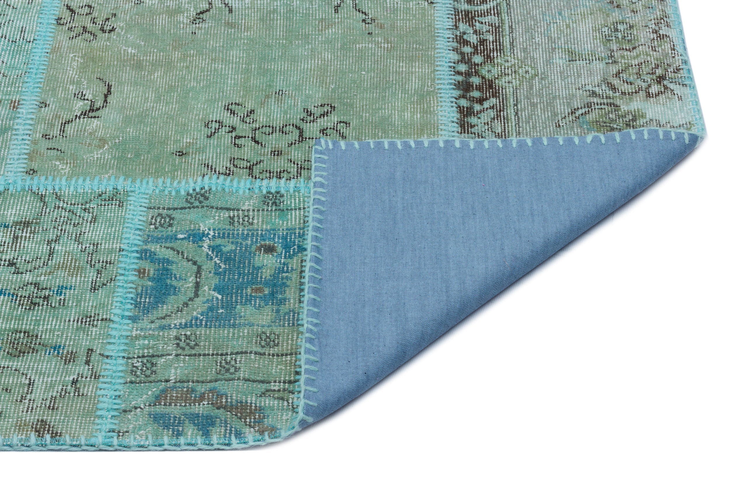 Iskece 25019 Turquoise Patchwork Wool Handmade Area Rug 5'3" x 7'7"