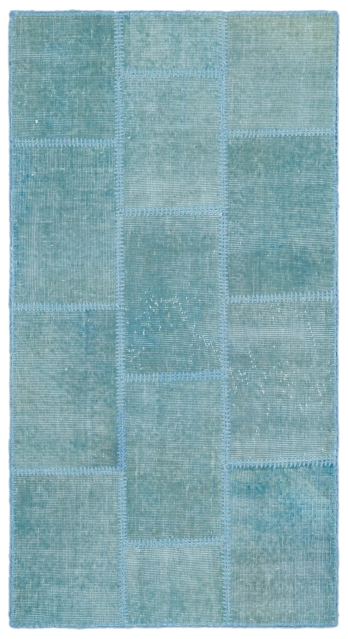 Iskece 25050 Turquoise Patchwork Wool Handmade Area Rug 2'7" x 4'11"