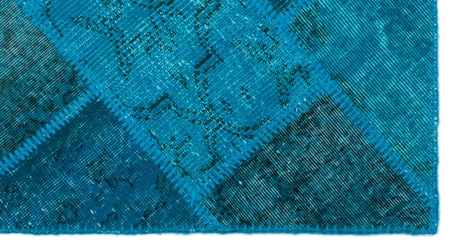 Iskece 25057 Turquoise Patchwork Wool Handmade Area Rug 2'7" x 4'11"