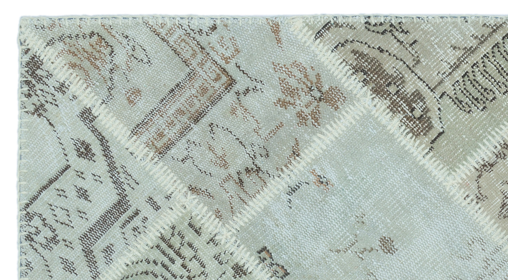 Iskece 25070 Beige Patchwork Wool Handmade Area Rug 2'7" x 4'11"