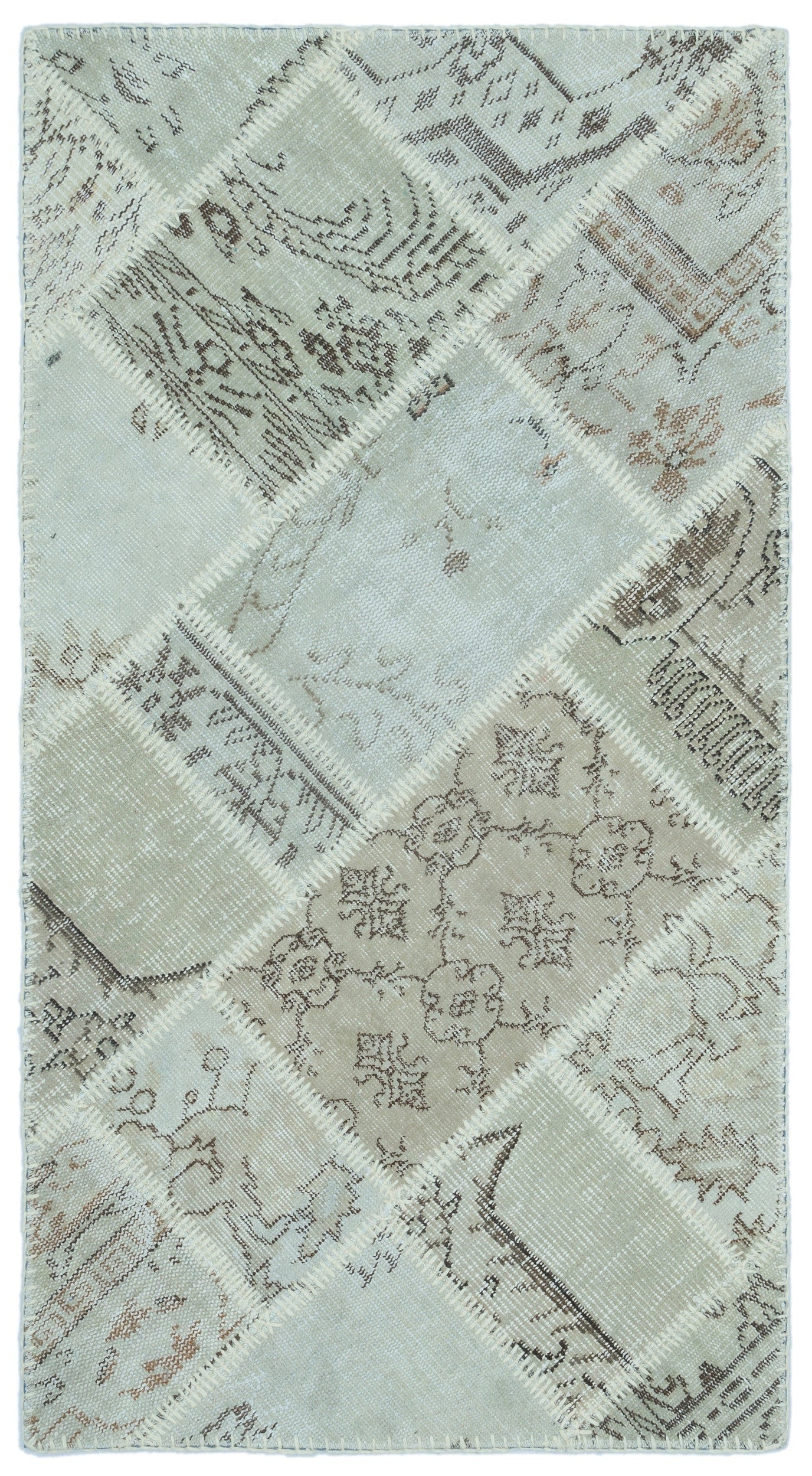 Iskece 25070 Beige Patchwork Wool Handmade Area Rug 2'7" x 4'11"