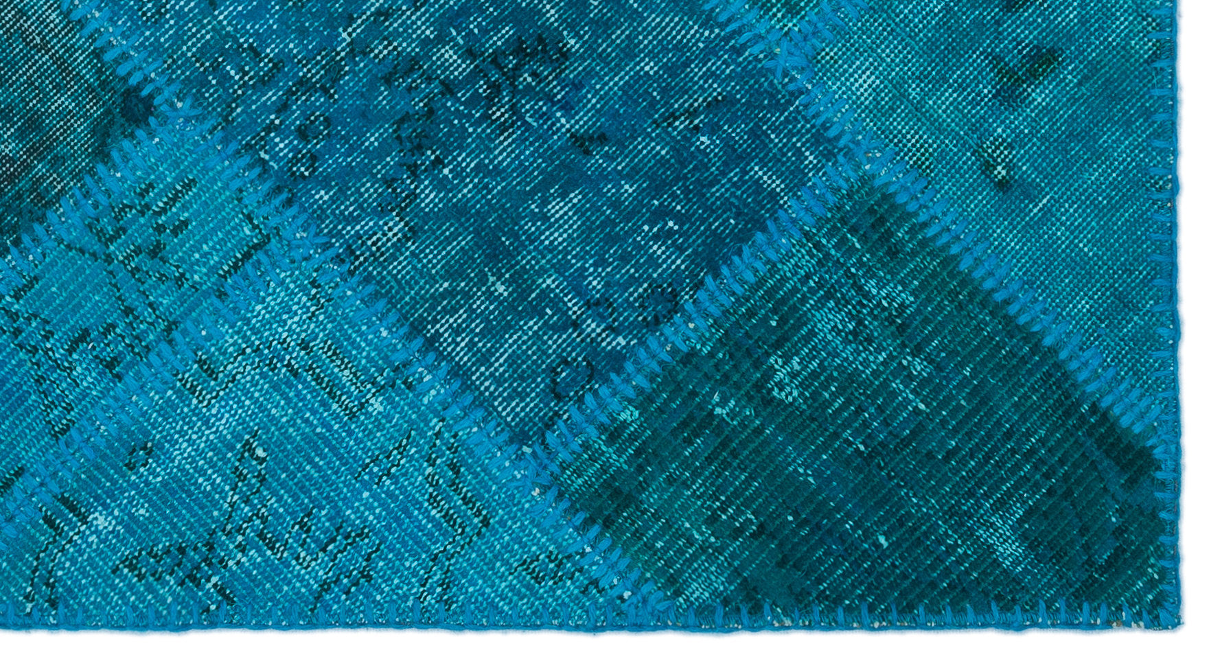 Iskece 25071 Turquoise Patchwork Wool Handmade Area Rug 2'7" x 4'11"