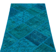 Iskece 25072 Turquoise Patchwork Wool Handmade Area Rug 2'7" x 4'11"