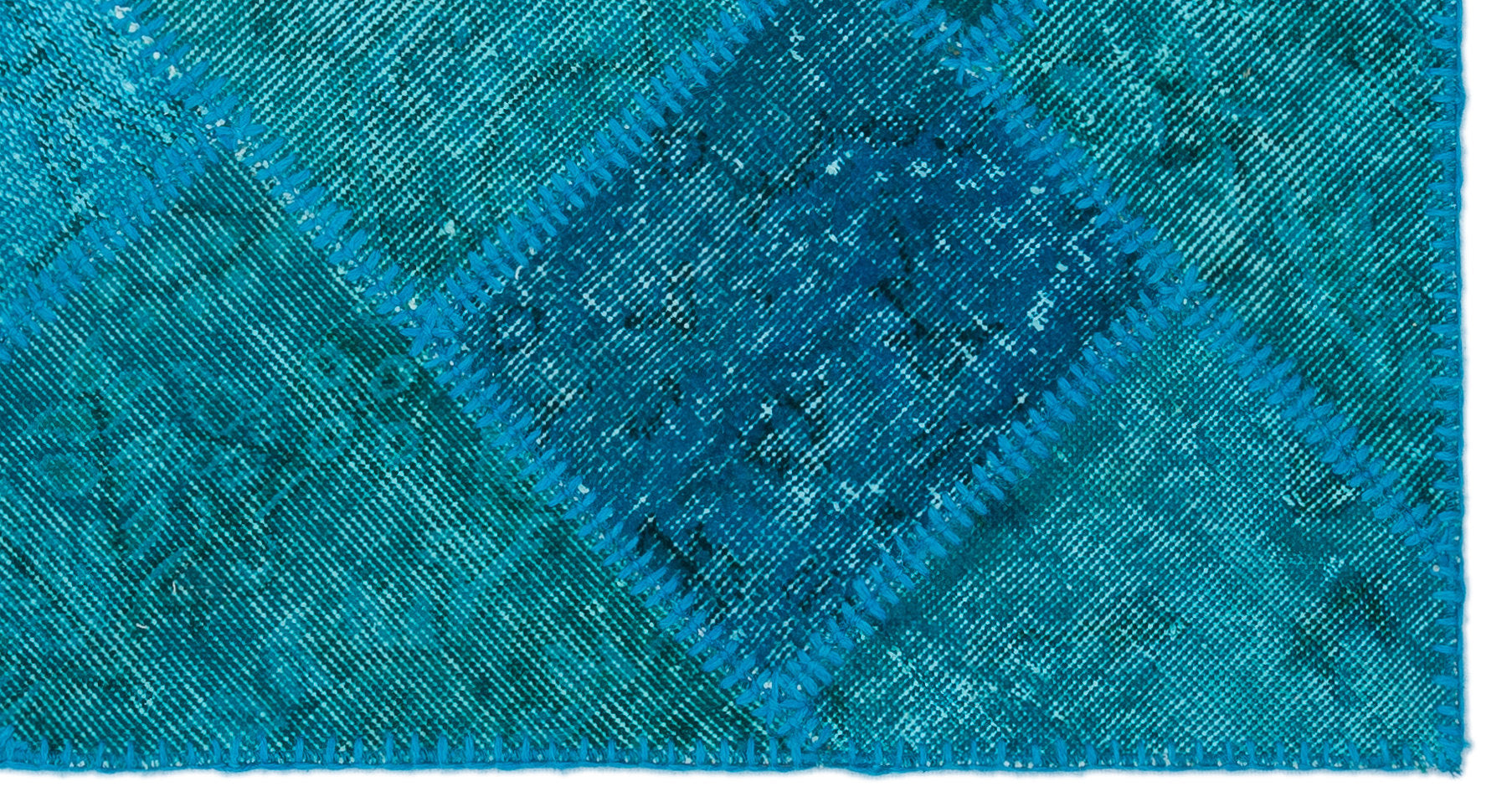 Iskece 25075 Turquoise Patchwork Wool Handmade Area Rug 2'7" x 4'11"