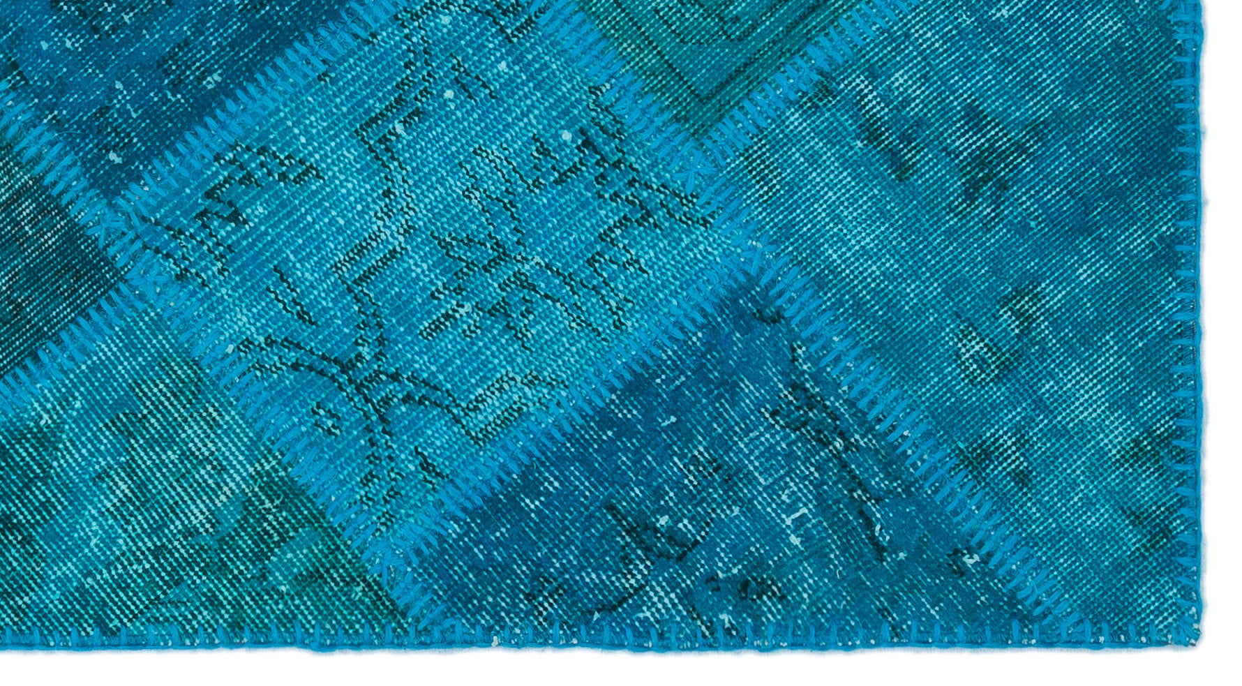 Iskece 25077 Turquoise Patchwork Wool Handmade Area Rug 2'7" x 4'11"