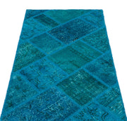 Iskece 25078 Turquoise Patchwork Wool Handmade Area Rug 2'7" x 4'11"