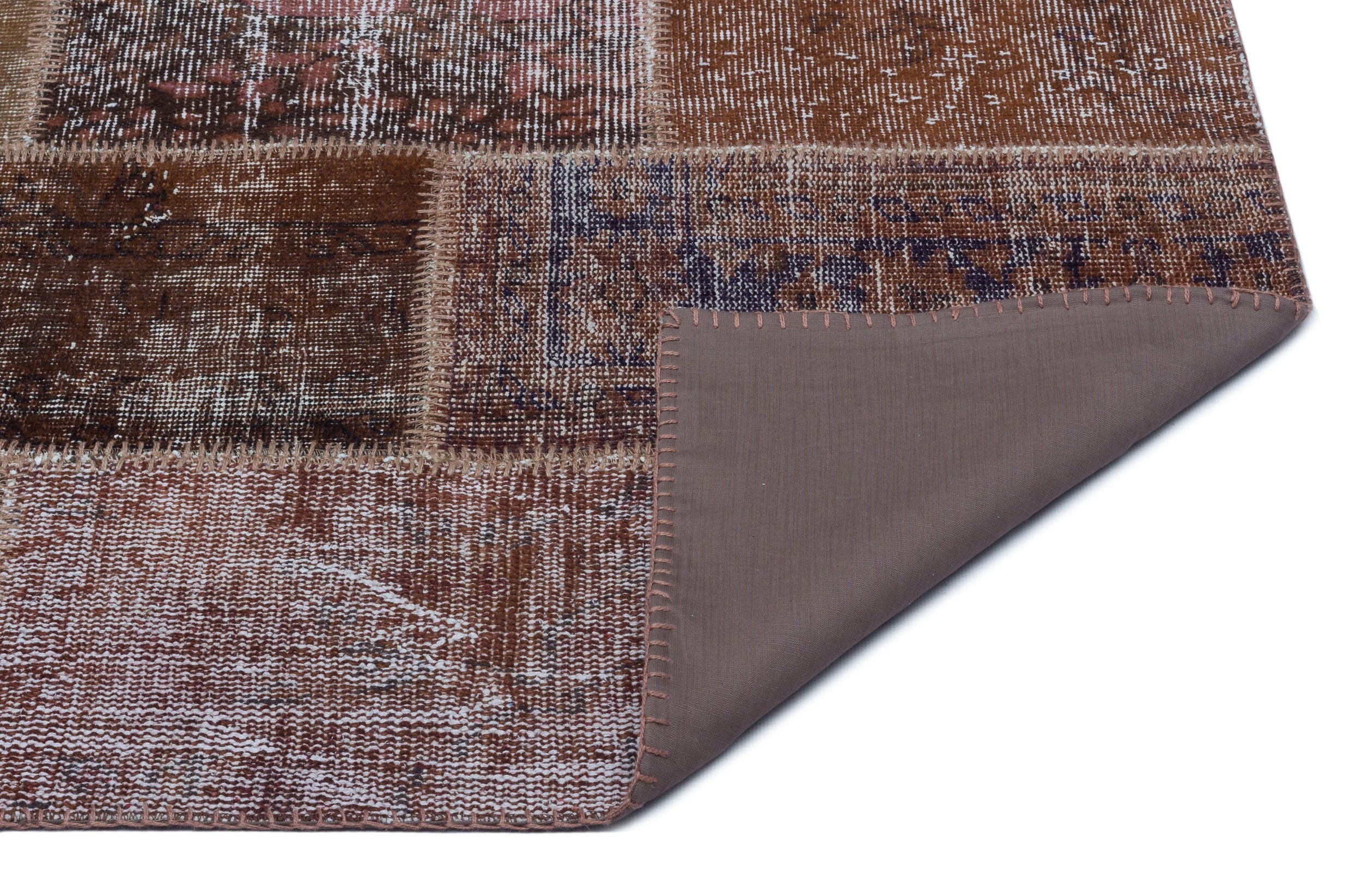 Iskece 25096 Brown Patchwork Wool Handmade Area Rug 3'11" x 5'11"