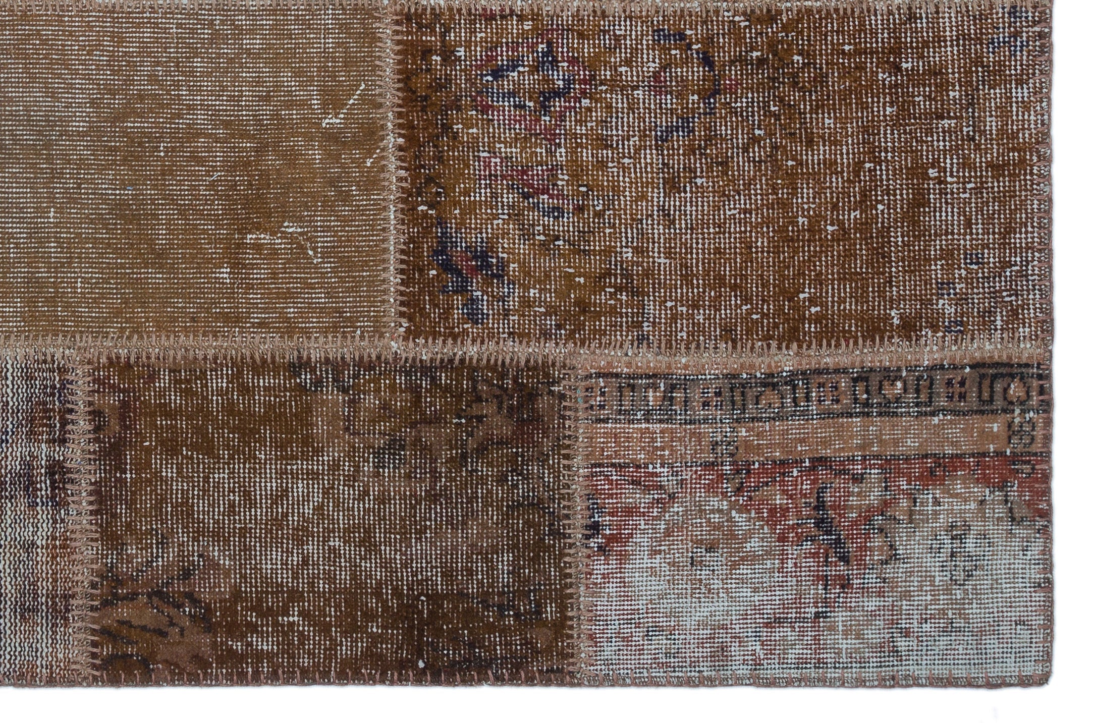 Iskece 25096 Brown Patchwork Wool Handmade Area Rug 3'11" x 5'11"