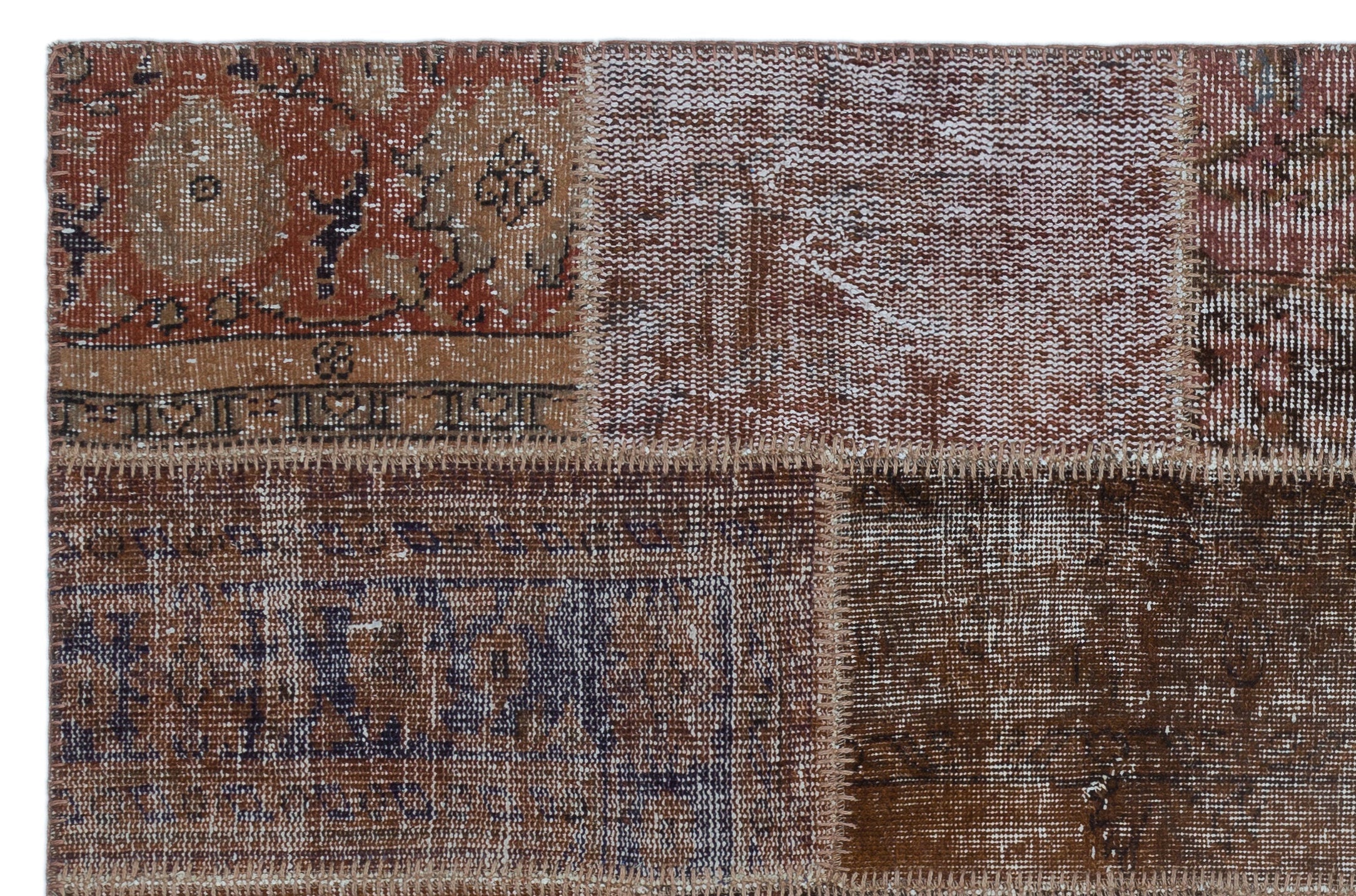Iskece 25096 Brown Patchwork Wool Handmade Area Rug 3'11" x 5'11"